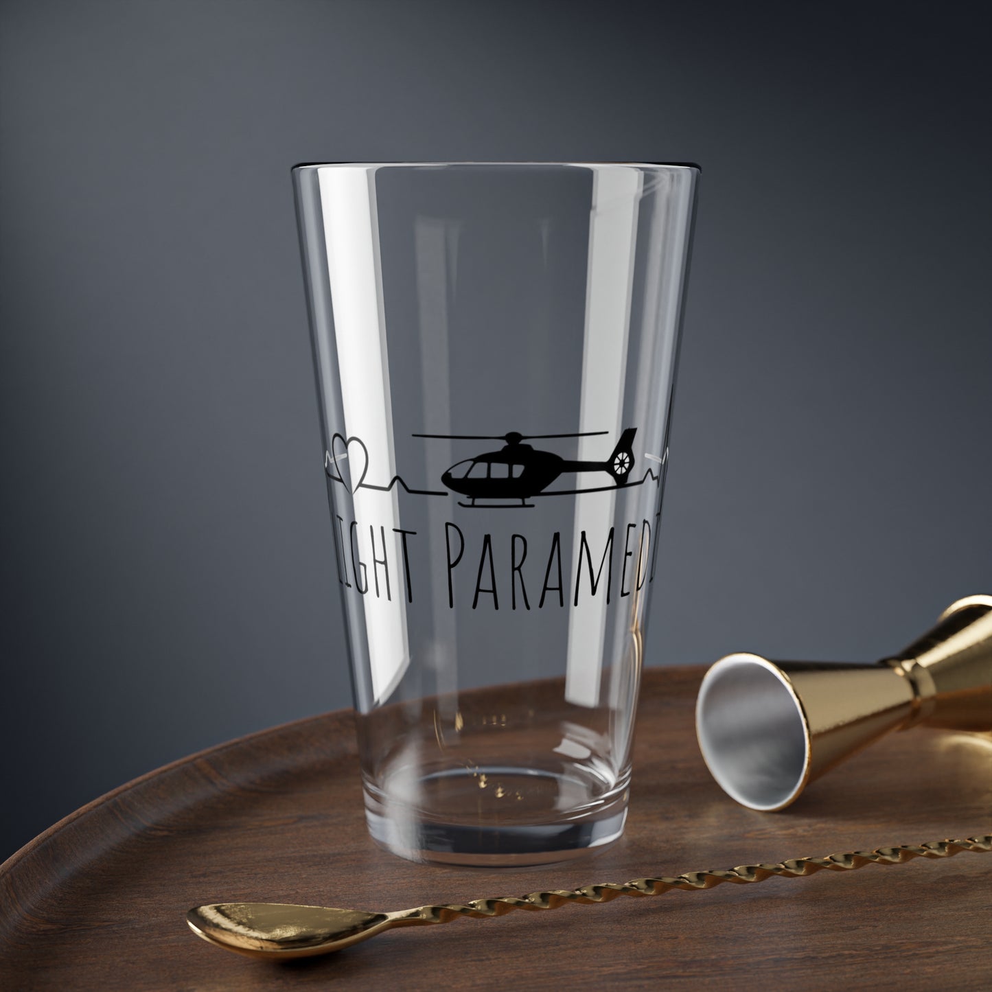 Flight Paramedic Pint Glass — 16oz Helicopter EKG Design