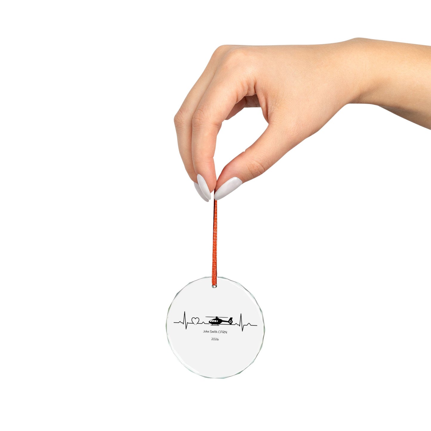 Air Rescue Helicopter Heartbeat Glass Ornament — Personalized EMT/Flight Nurse Keepsake
