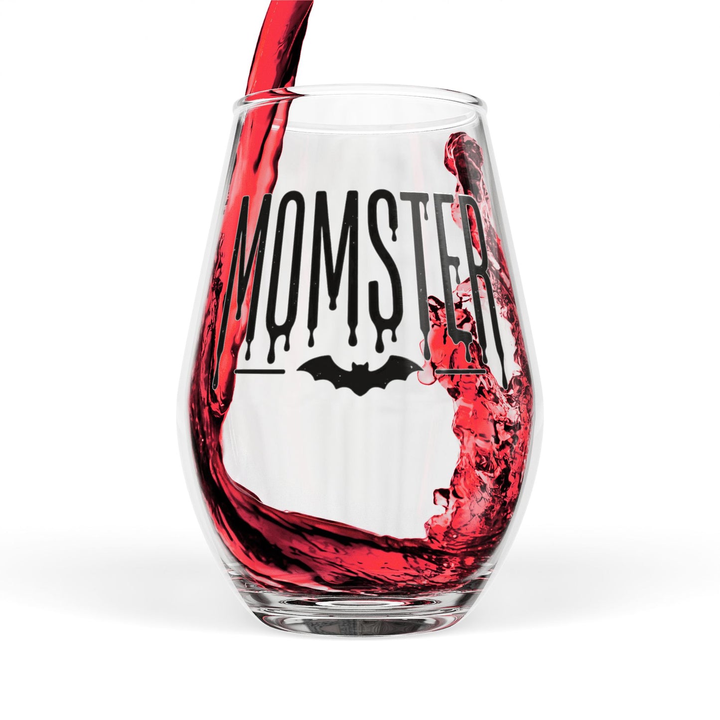Momster Stemless Wine Glass - Halloween Bat Design, 11.75 oz