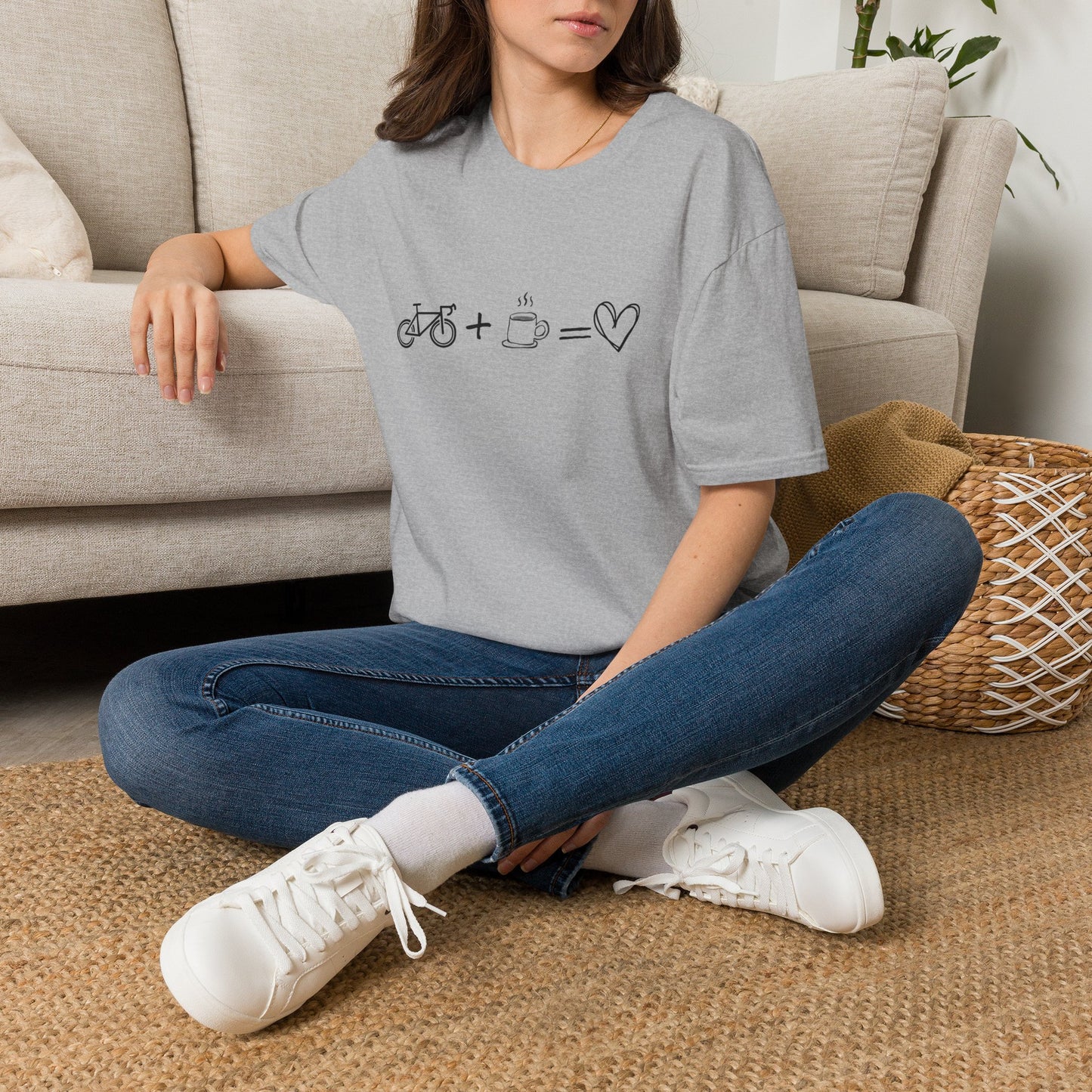 Bike + Coffee = Love Graphic Tee — Minimal Cycling & Coffee Lover Shirt