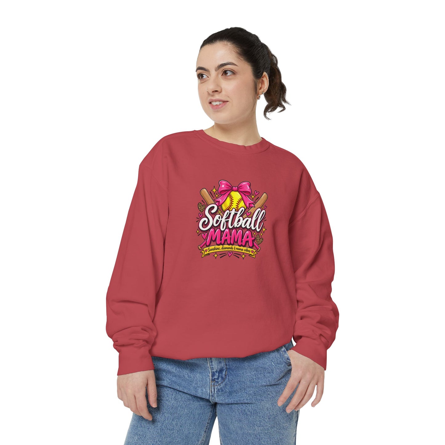 Softball Mama Sweatshirt — Cute Pink Bow Softball Mom Crewneck