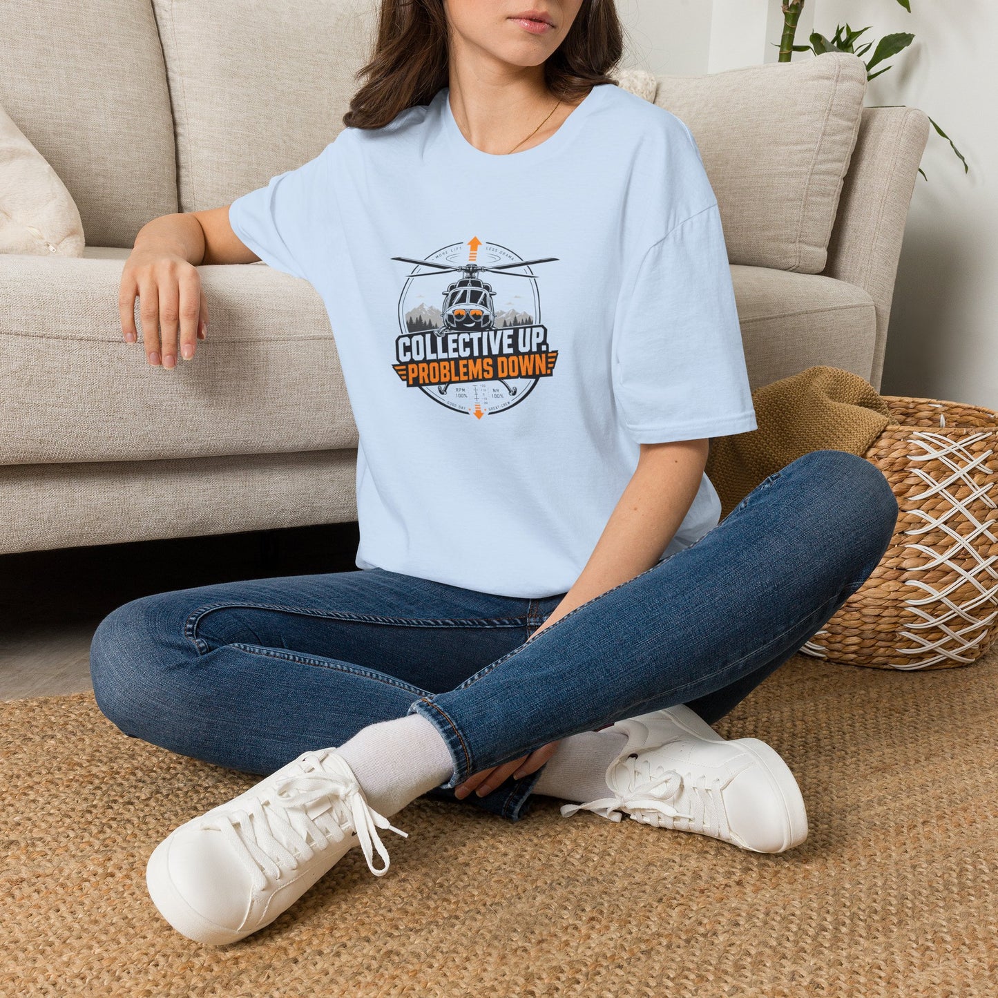 Helicopter T-Shirt — "Collective Up, Problems Down" Rescue Shirt