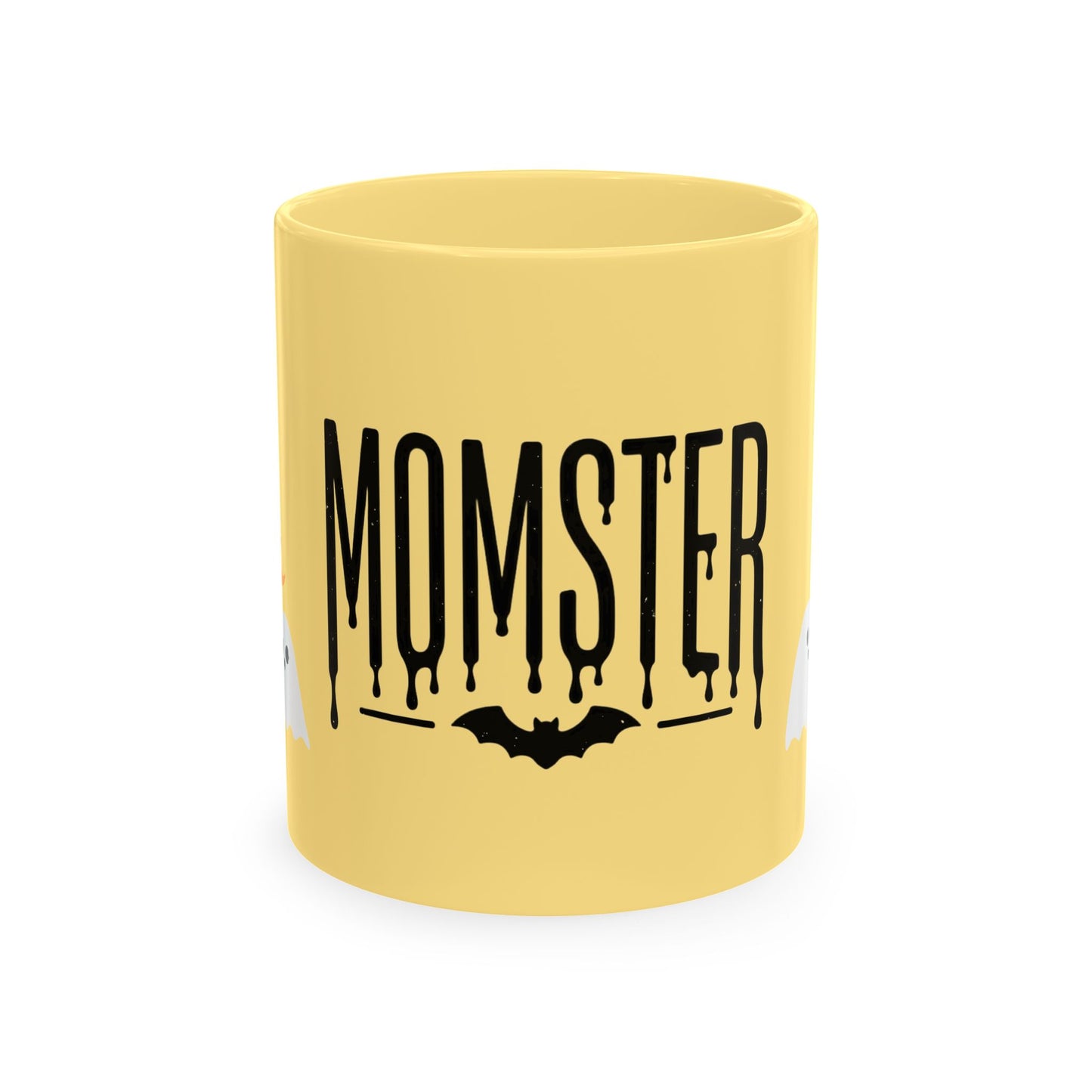 Momster Ceramic Mug — Halloween Mom Coffee Cup with Ghosts & Bat
