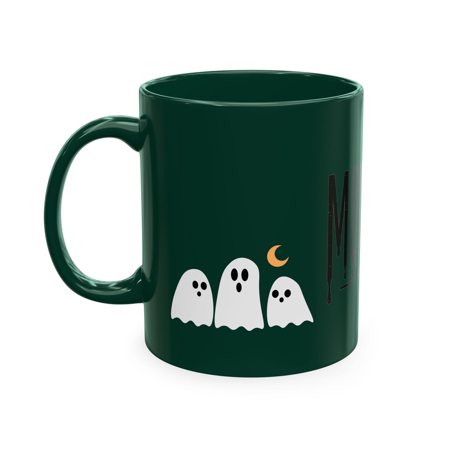 Momster Ceramic Mug — Halloween Mom Coffee Cup with Ghosts & Bat
