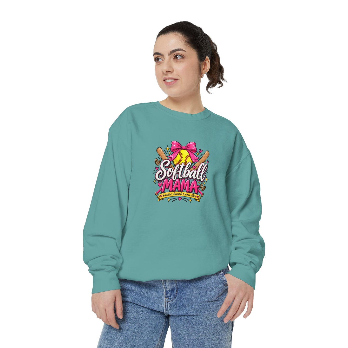 Softball Mama Sweatshirt — Cute Pink Bow Softball Mom Crewneck