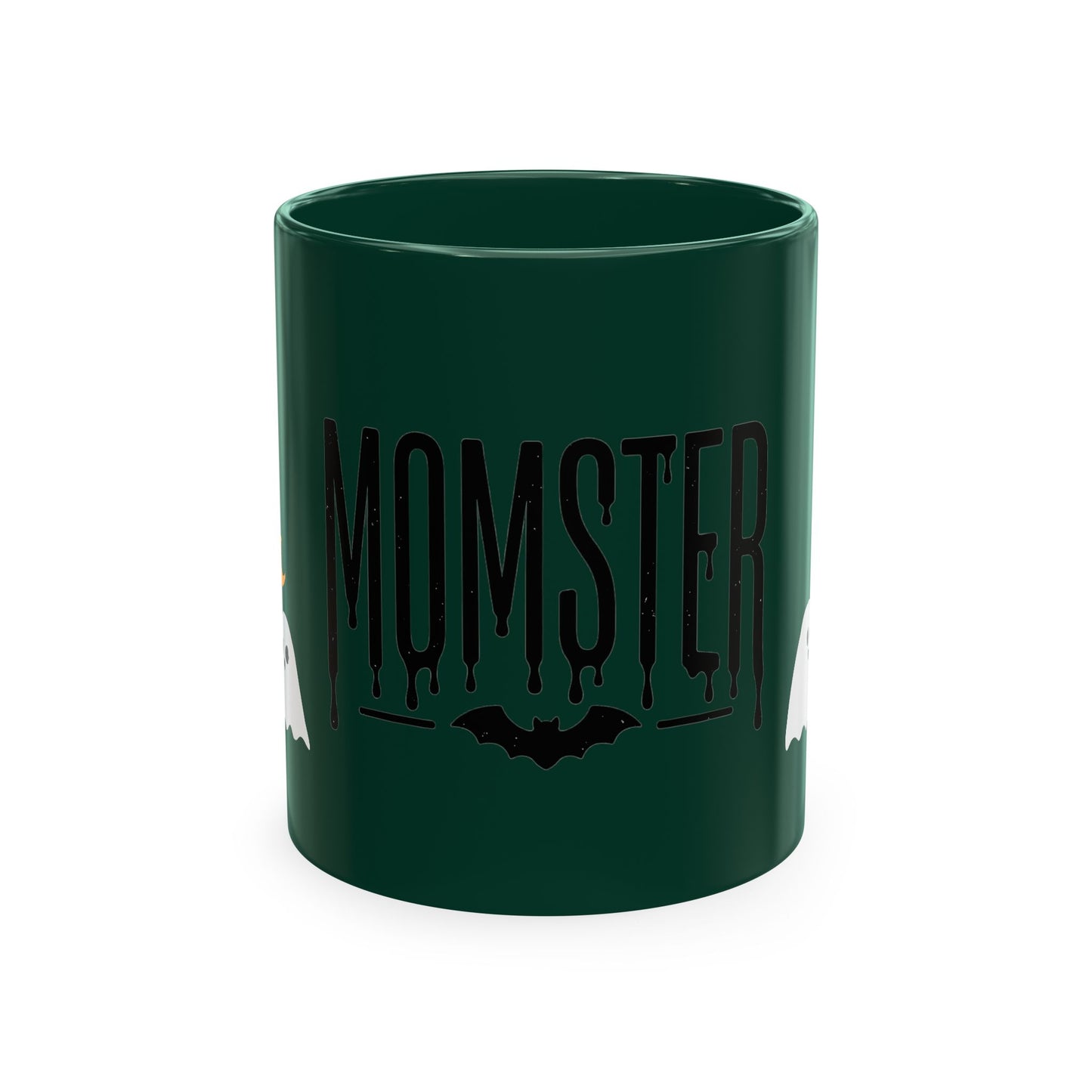 Momster Ceramic Mug — Halloween Mom Coffee Cup with Ghosts & Bat