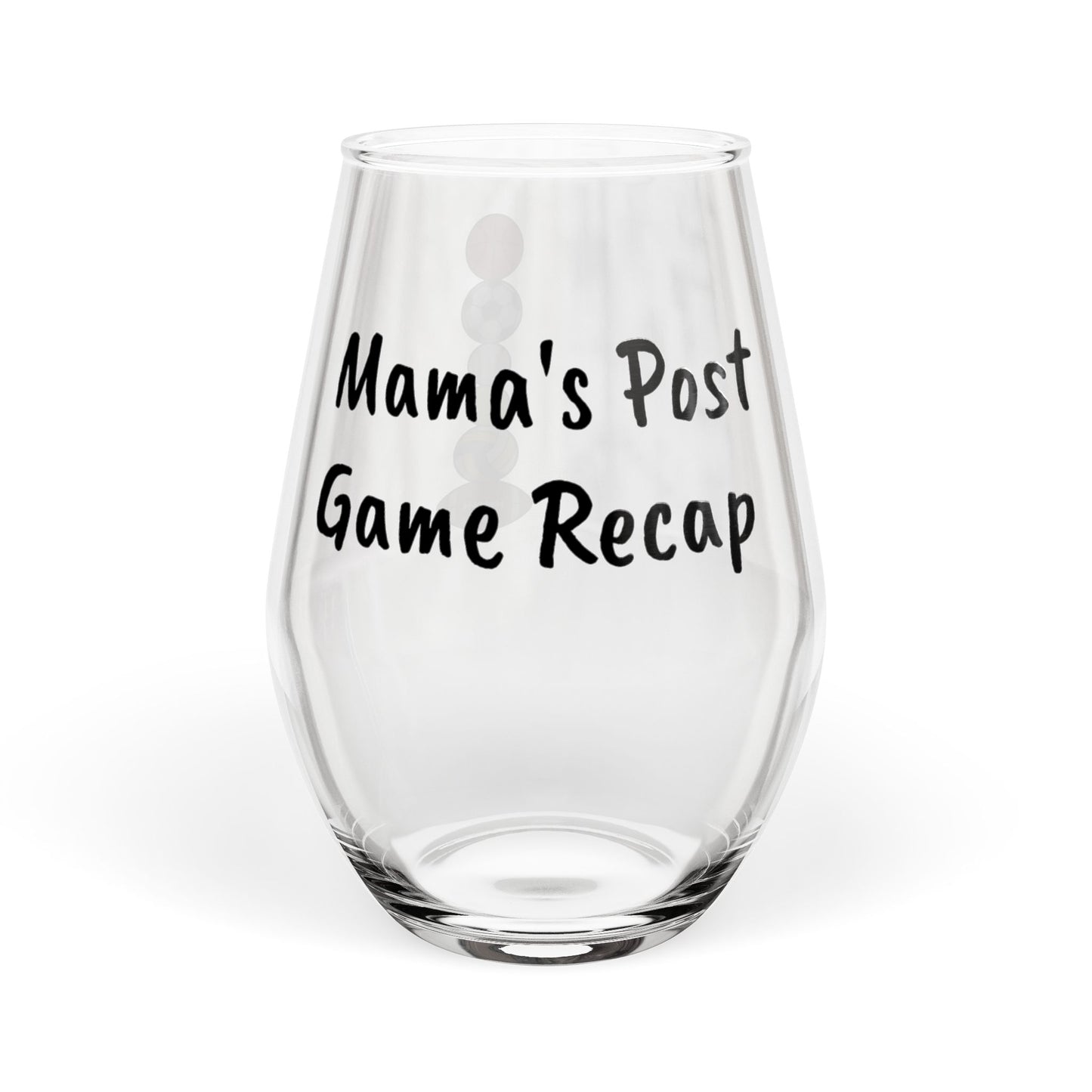 "Mama's Post Game Recap" Funny Mom Wine Glass, 11.75 oz - Stemless Wine Glass