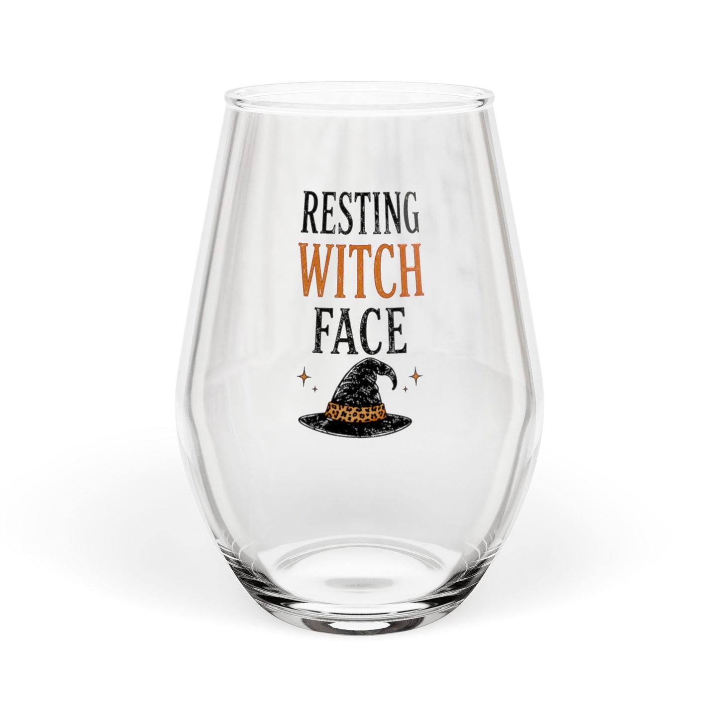 Stemless Wine Glass — "Resting Witch Face" Halloween Glassware (11.75 oz)