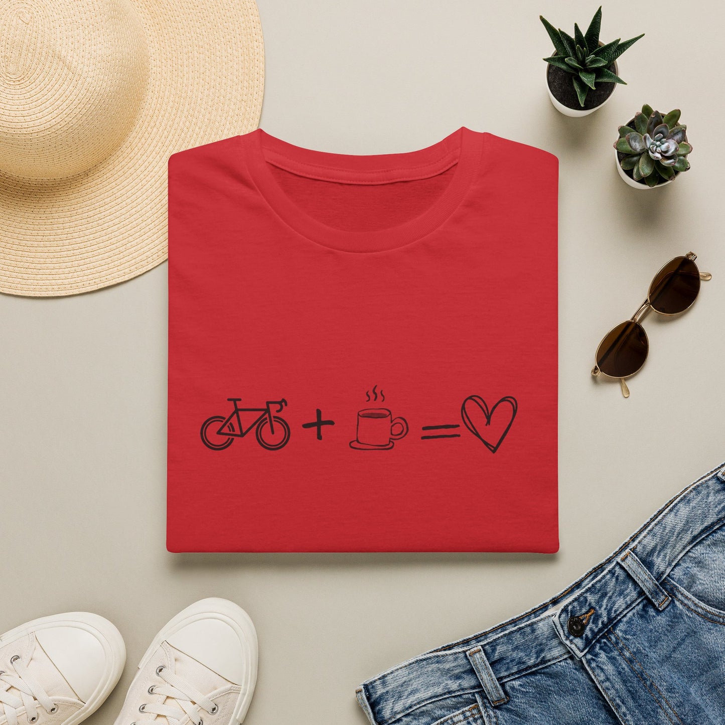 Bike + Coffee = Love Graphic Tee — Minimal Cycling & Coffee Lover Shirt