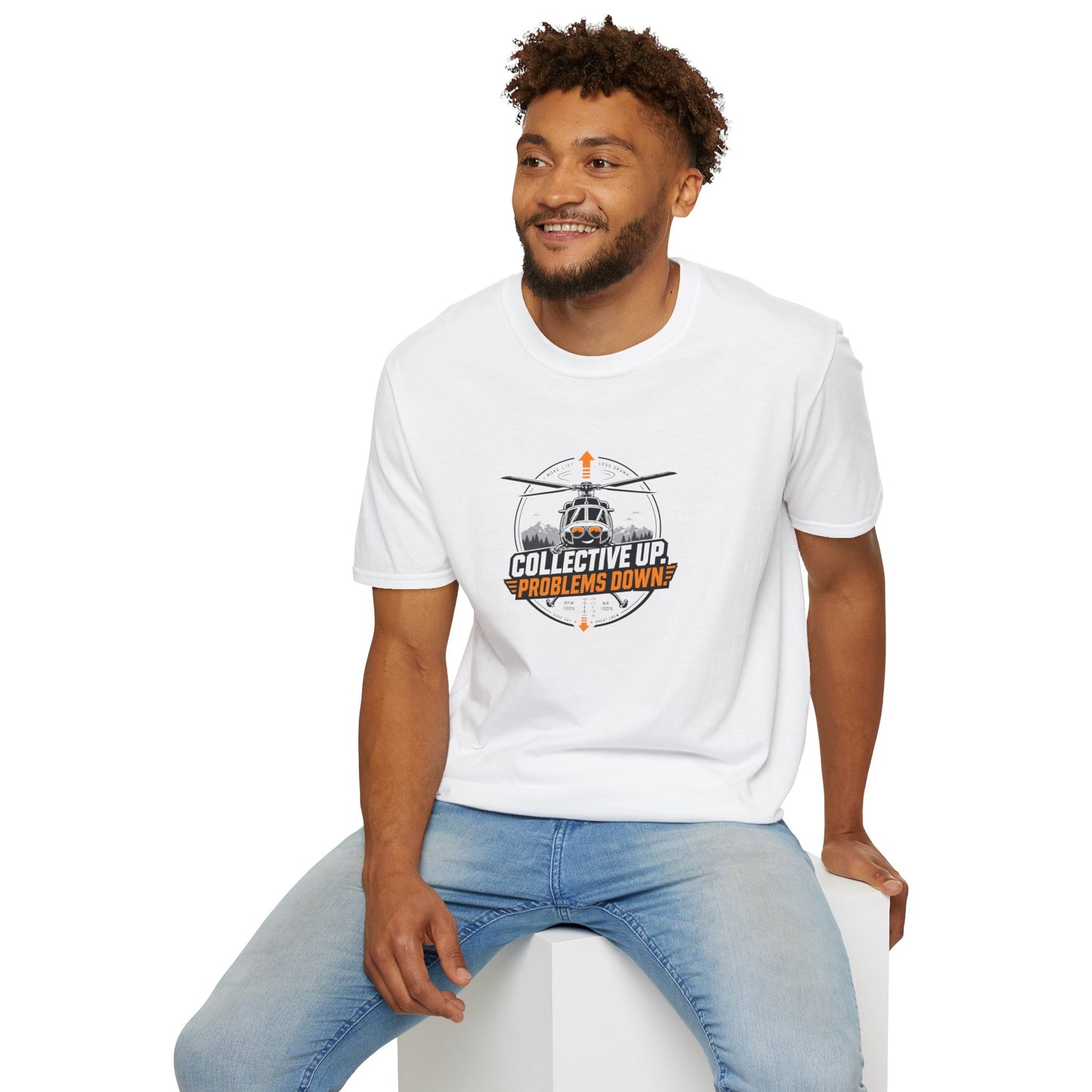 Helicopter T-Shirt — "Collective Up, Problems Down" Rescue Shirt