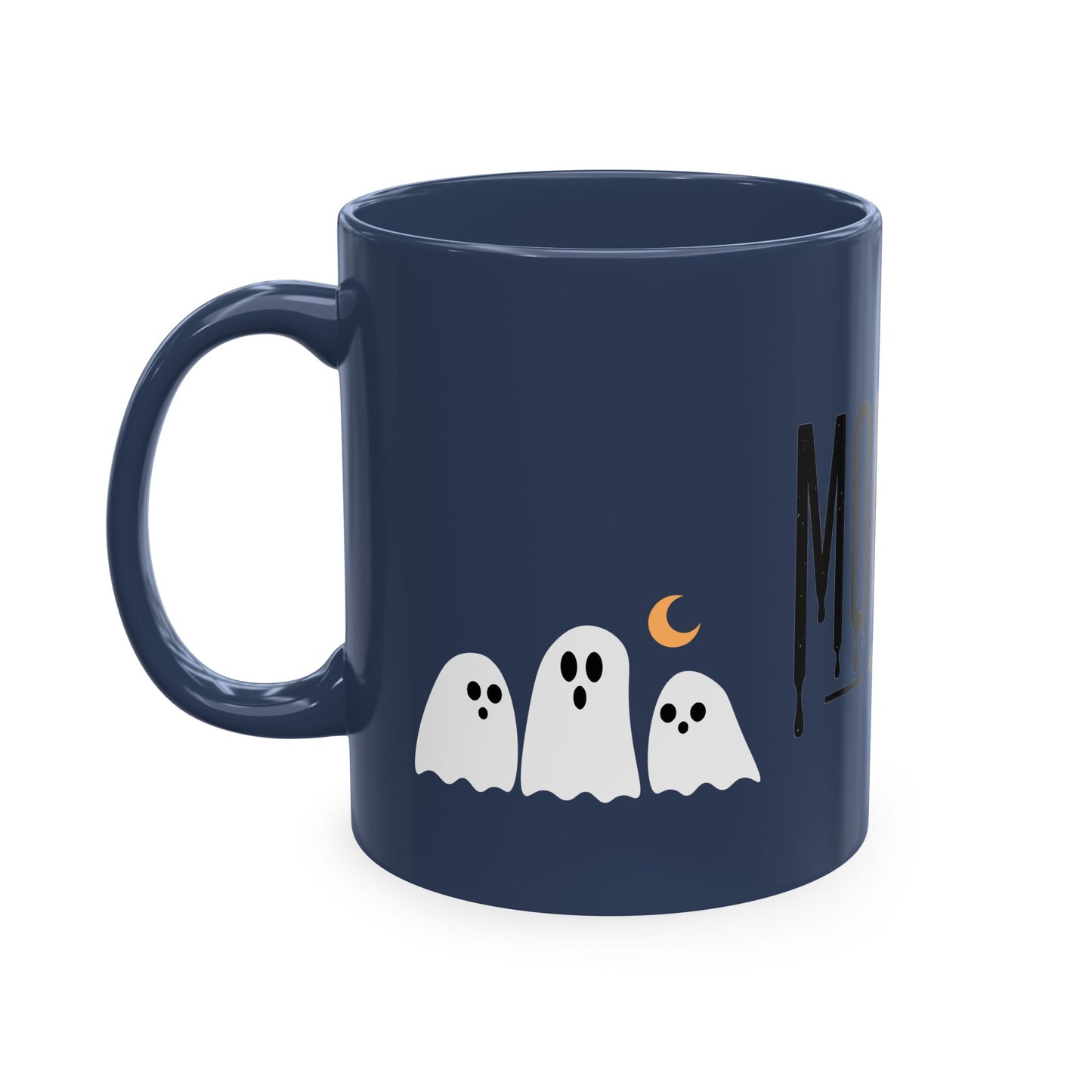 Momster Ceramic Mug — Halloween Mom Coffee Cup with Ghosts & Bat