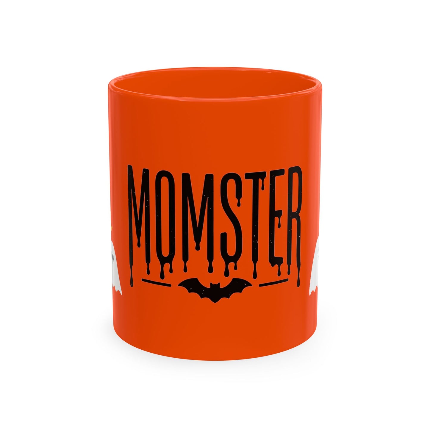 Momster Ceramic Mug — Halloween Mom Coffee Cup with Ghosts & Bat