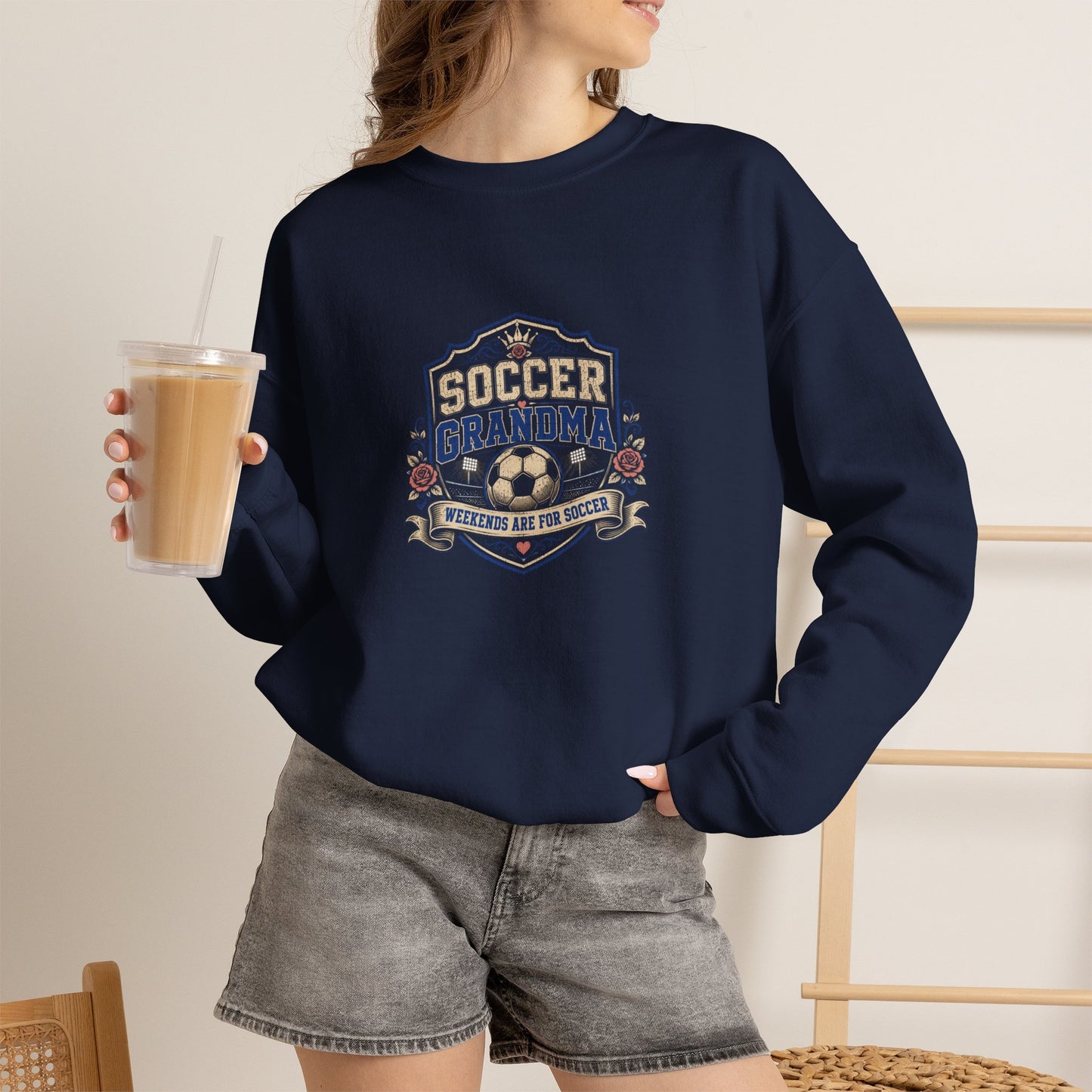 Soccer Grandma Crewneck Sweatshirt – Soccer Mom/Grandma Badge Design