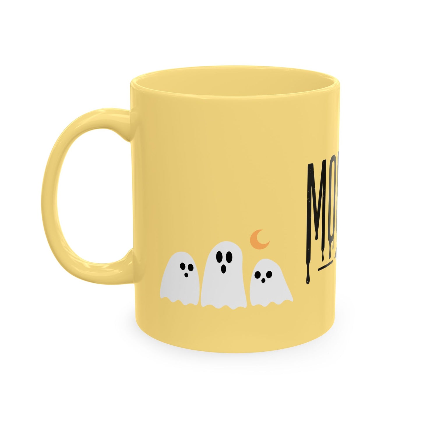 Momster Ceramic Mug — Halloween Mom Coffee Cup with Ghosts & Bat