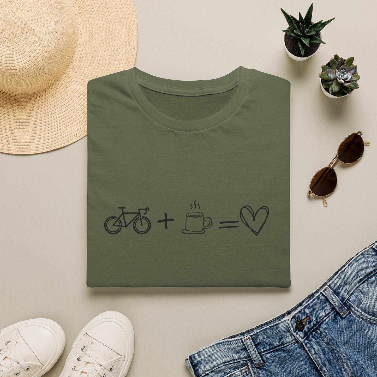 Bike + Coffee = Love Graphic Tee — Minimal Cycling & Coffee Lover Shirt