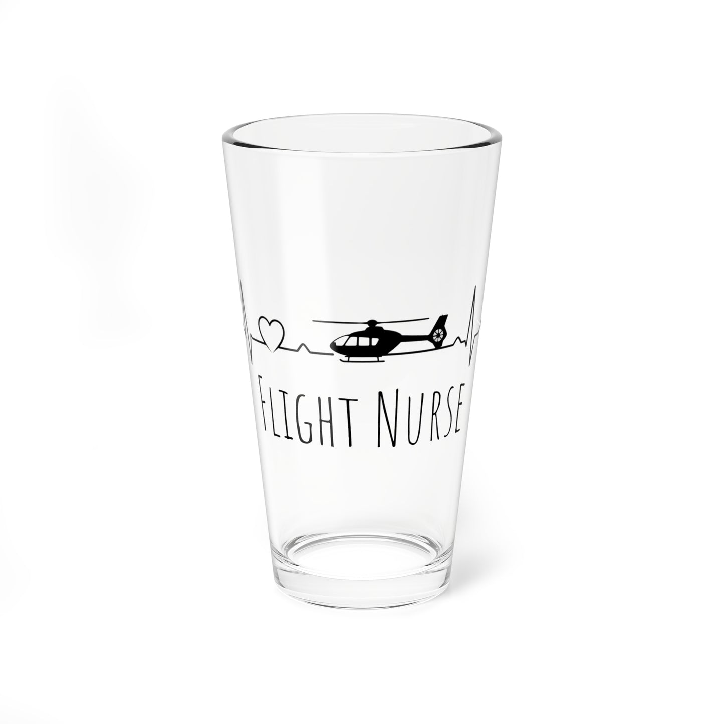 Flight Nurse Pint Glass – 16oz Mixing Glass with Helicopter ECG Design