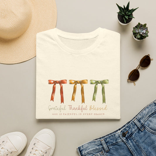 Grateful Thankful Blessed Autumn Ribbon Graphic Tshirt