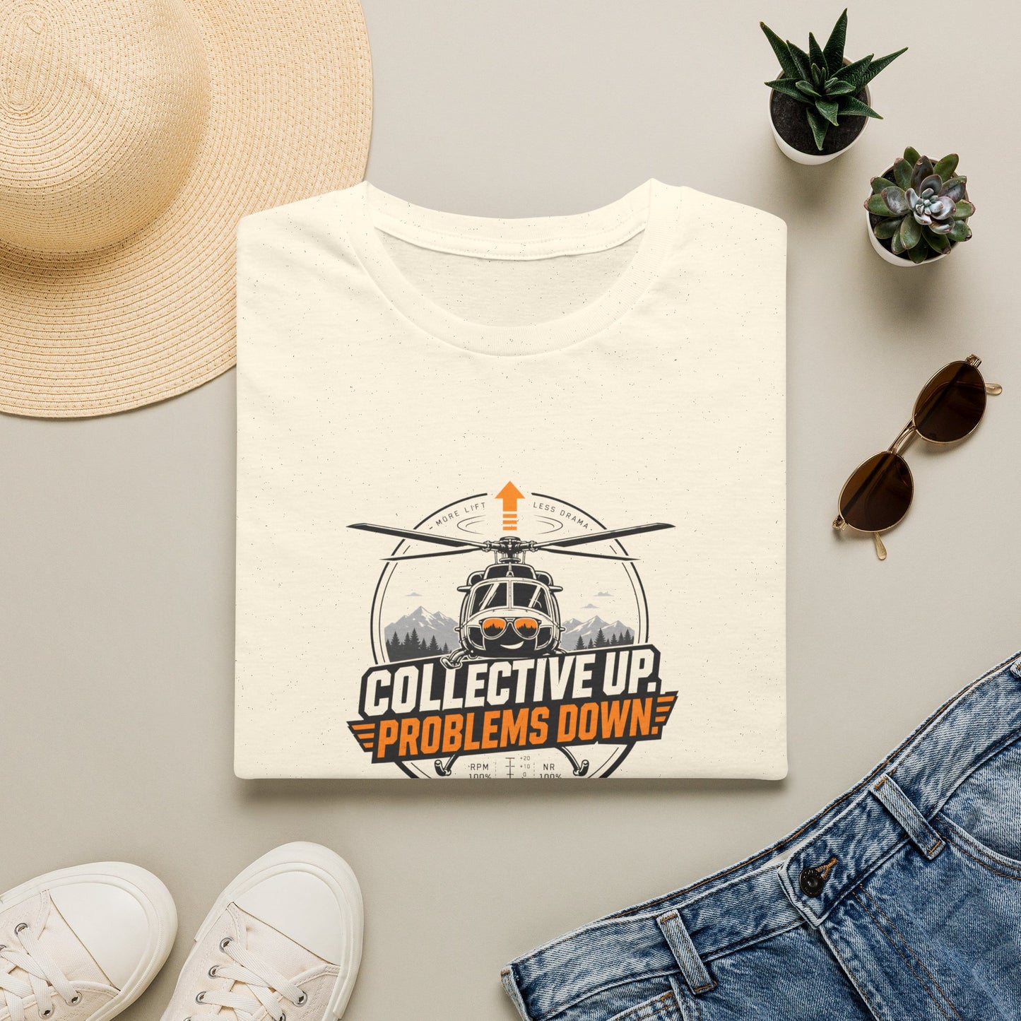 Helicopter T-Shirt — "Collective Up, Problems Down" Rescue Shirt