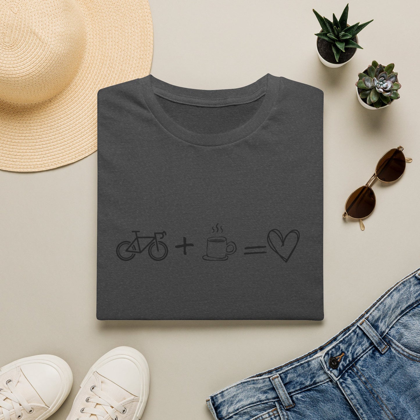 Bike + Coffee = Love Graphic Tee — Minimal Cycling & Coffee Lover Shirt