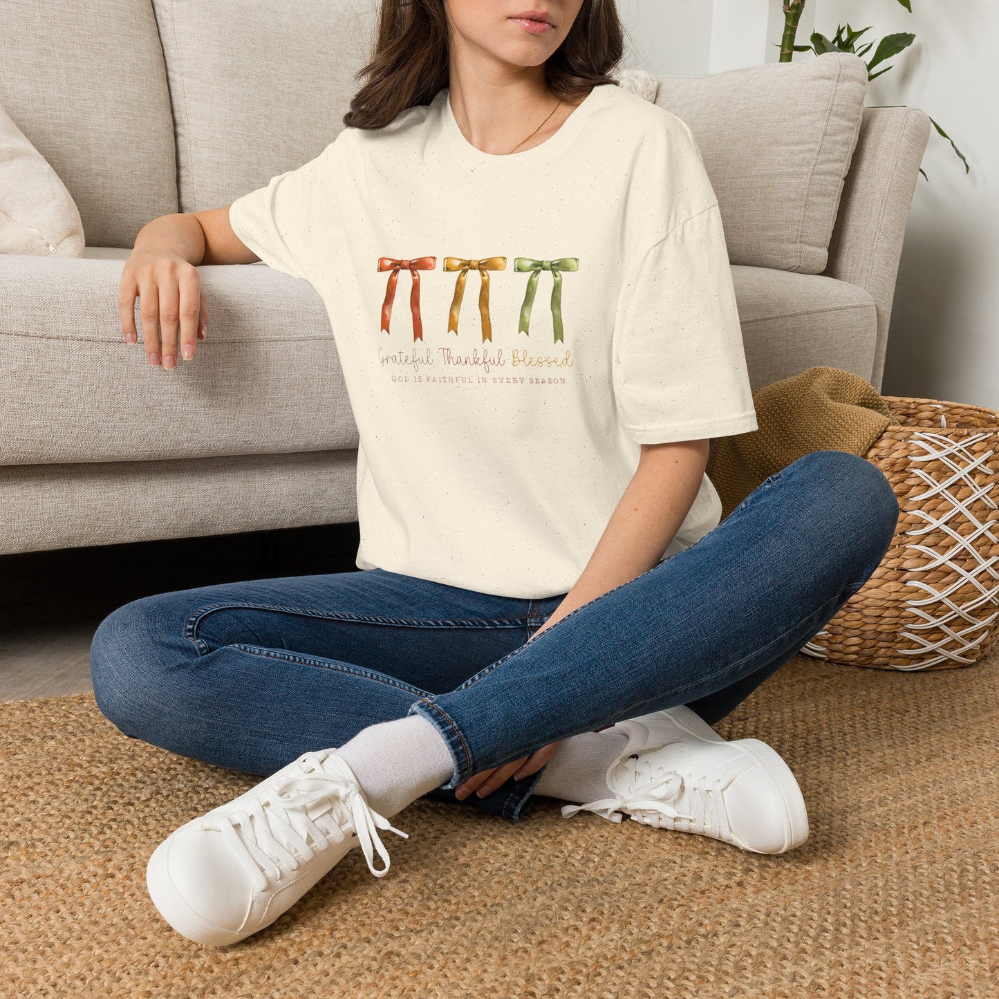 Grateful Thankful Blessed Autumn Ribbon Graphic Tshirt
