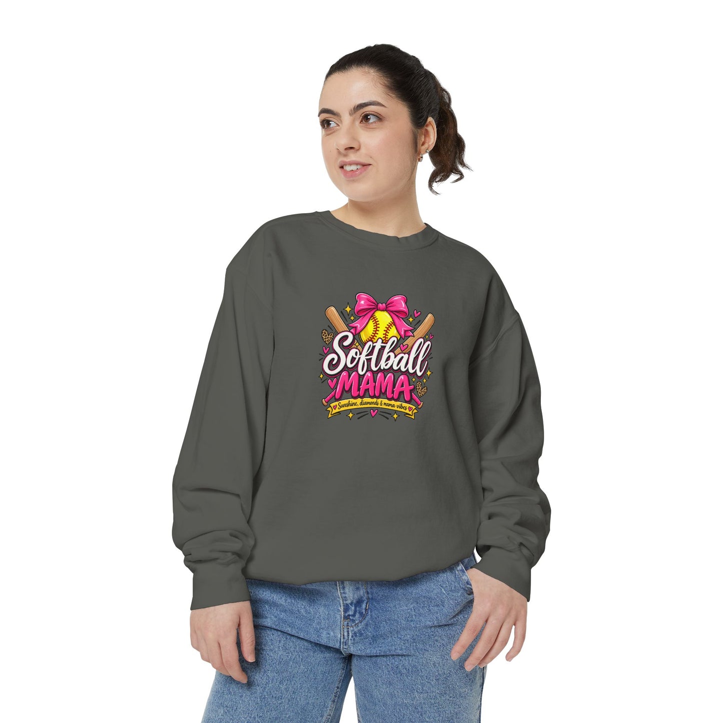 Softball Mama Sweatshirt — Cute Pink Bow Softball Mom Crewneck