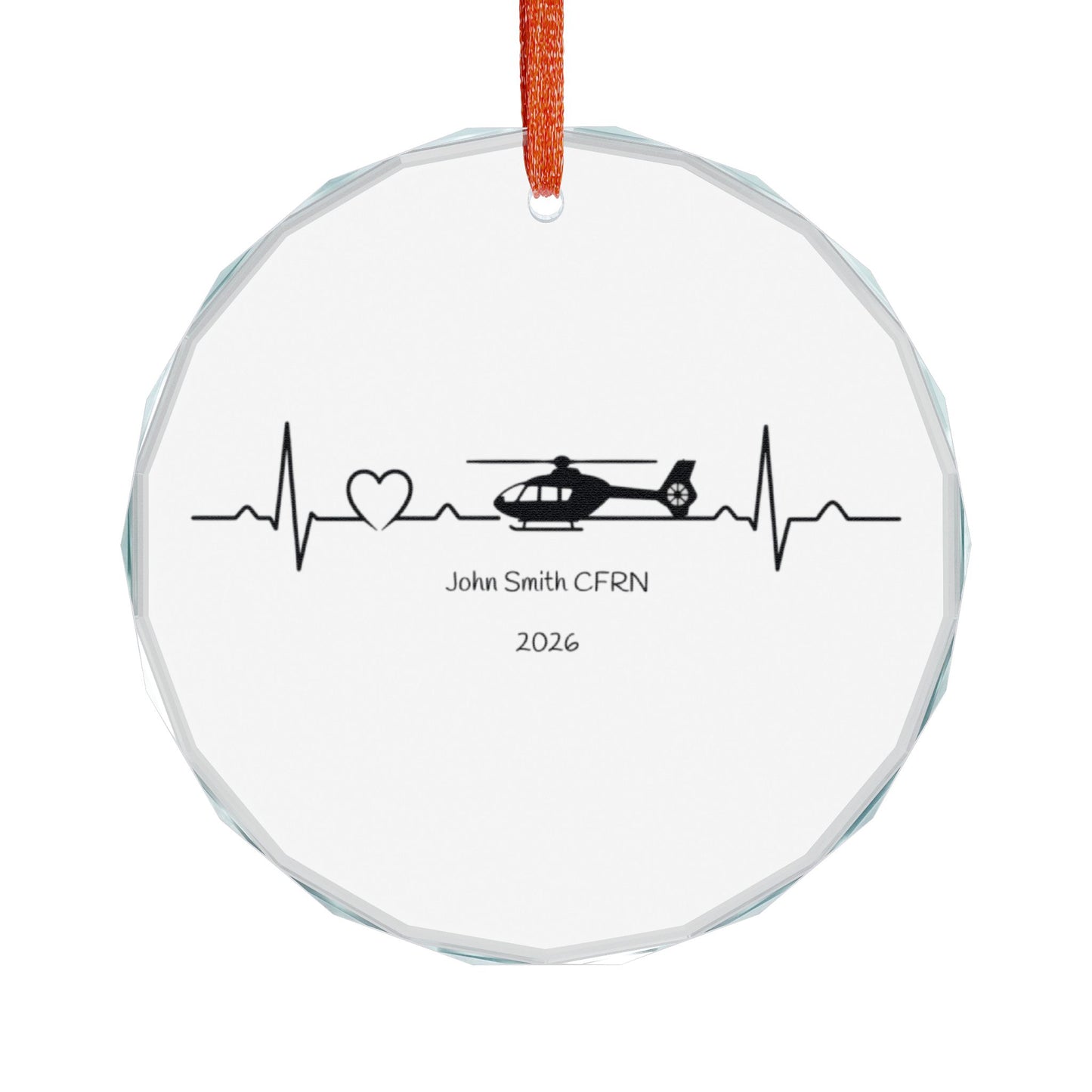 Air Rescue Helicopter Heartbeat Glass Ornament — Personalized EMT/Flight Nurse Keepsake