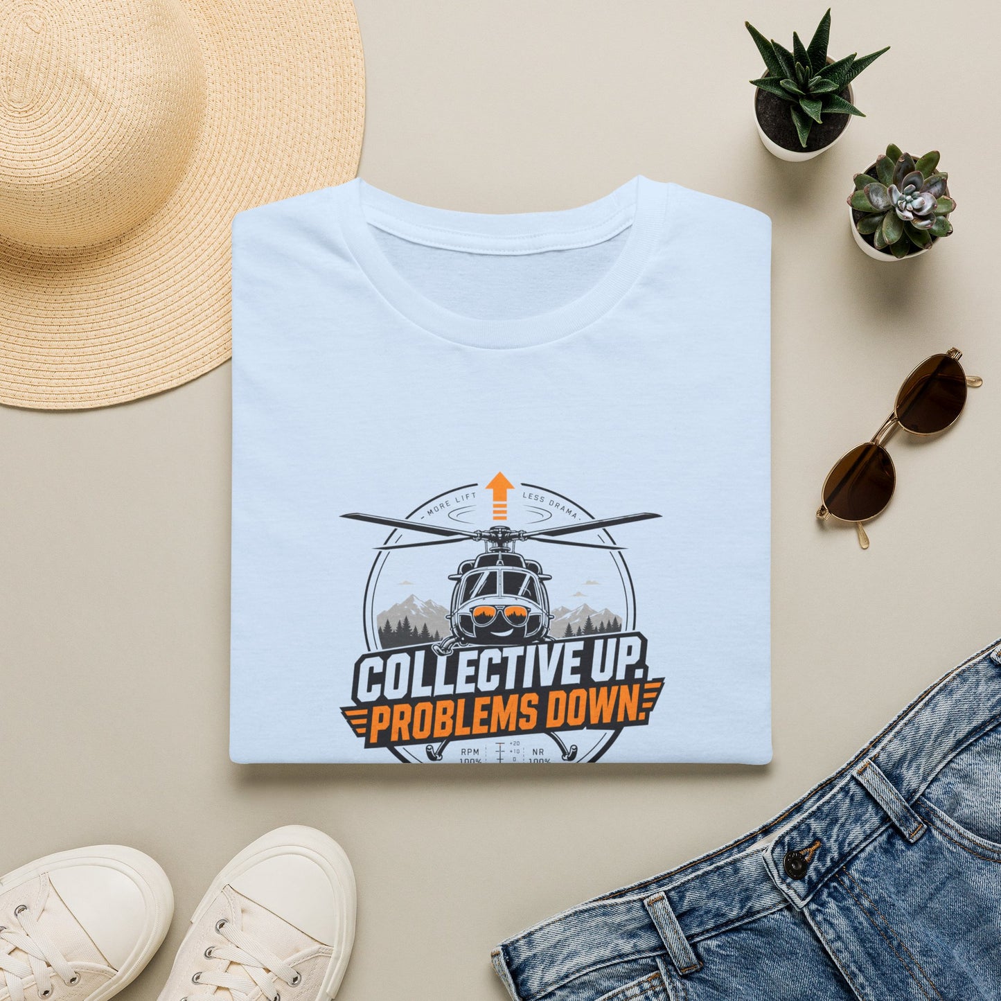 Helicopter T-Shirt — "Collective Up, Problems Down" Rescue Shirt