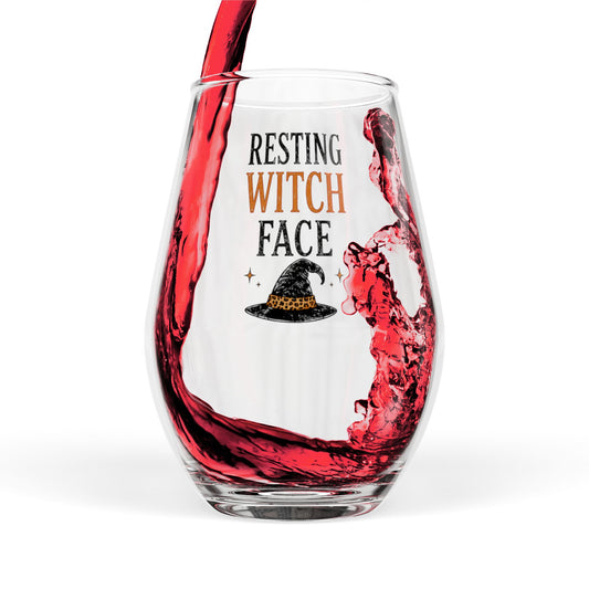 Stemless Wine Glass — "Resting Witch Face" Halloween Glassware (11.75 oz)