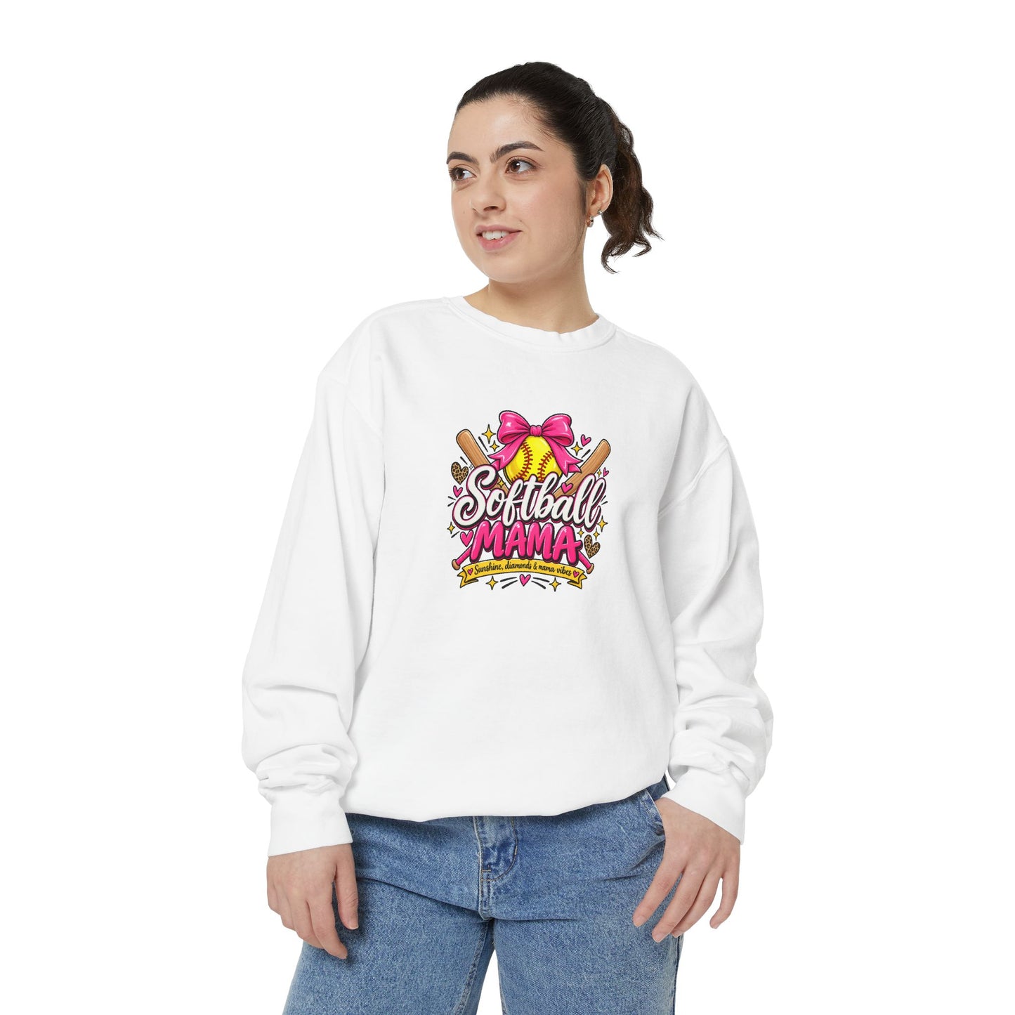 Softball Mama Sweatshirt — Cute Pink Bow Softball Mom Crewneck