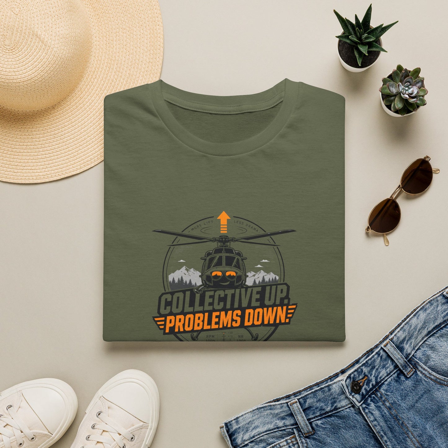 Helicopter T-Shirt — "Collective Up, Problems Down" Rescue Shirt