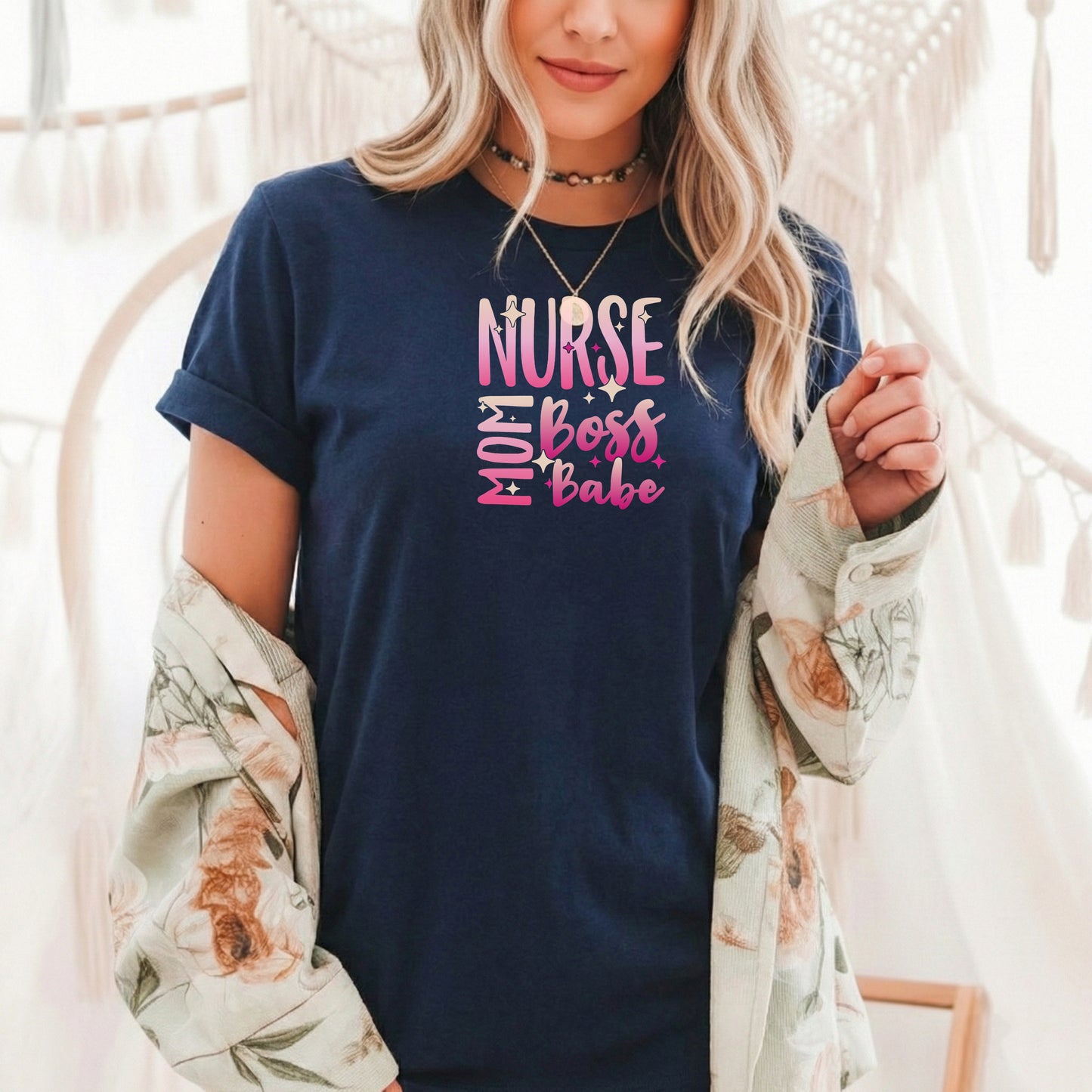 Nurse Mom Boss Babe Tshirt, Nurse Mom Shirt, Pink Ombre Script, gift for her, Registered nurse shirt, RN tshirt, medical wear, Nurse shirt