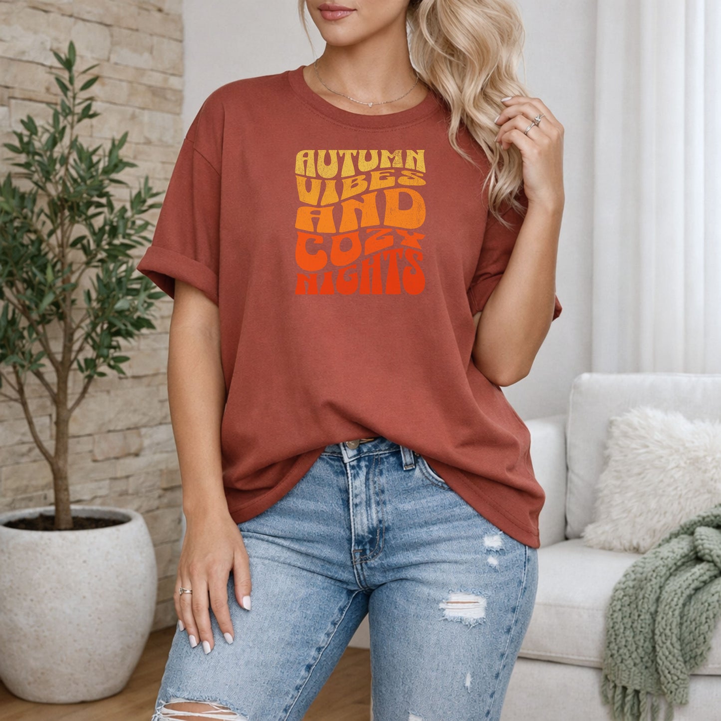 Autumn Vibes And Cozy Nights T-shirt, Womens fall tshirt, Cozy womens tshirt, Fall vibes, Oversized Tshirt, Womens Comfy shirts