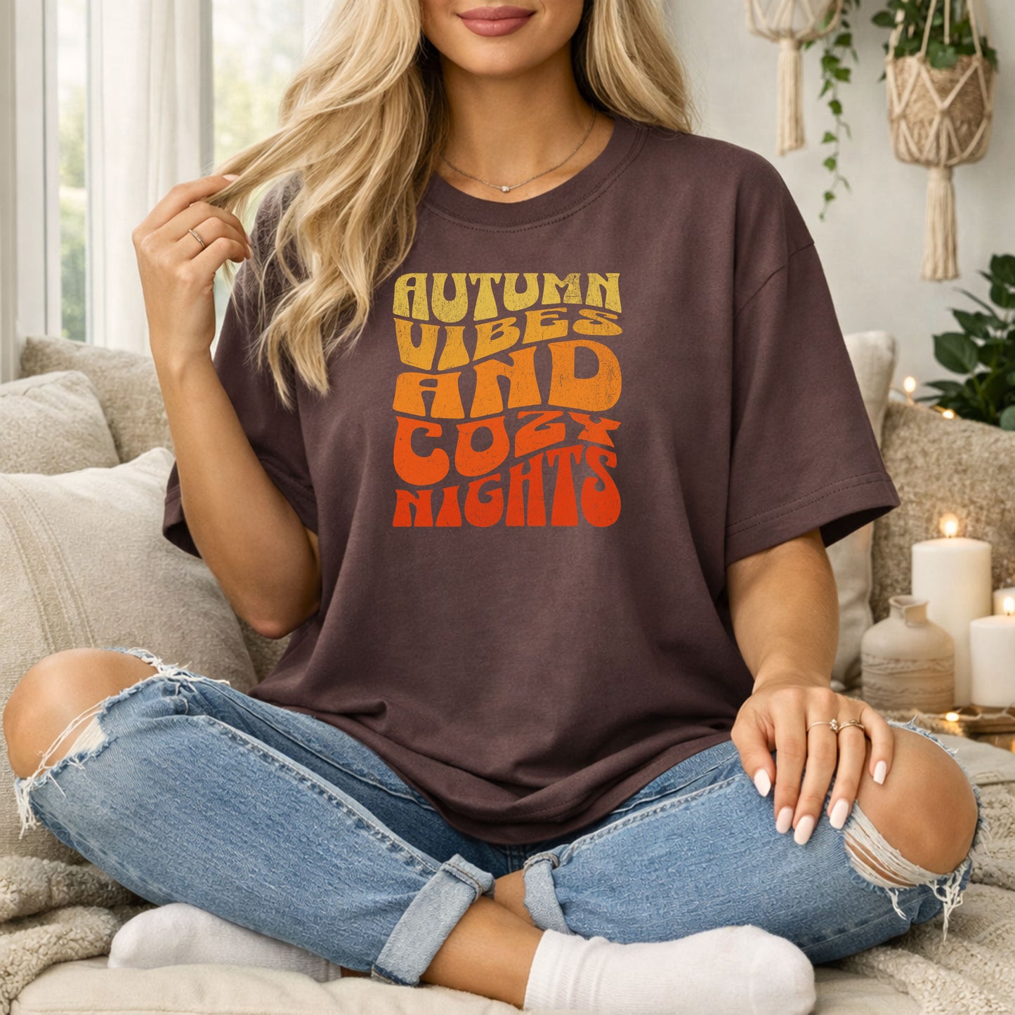 Autumn Vibes And Cozy Nights T-shirt, Womens fall tshirt, Cozy womens tshirt, Fall vibes, Oversized Tshirt, Womens Comfy shirts