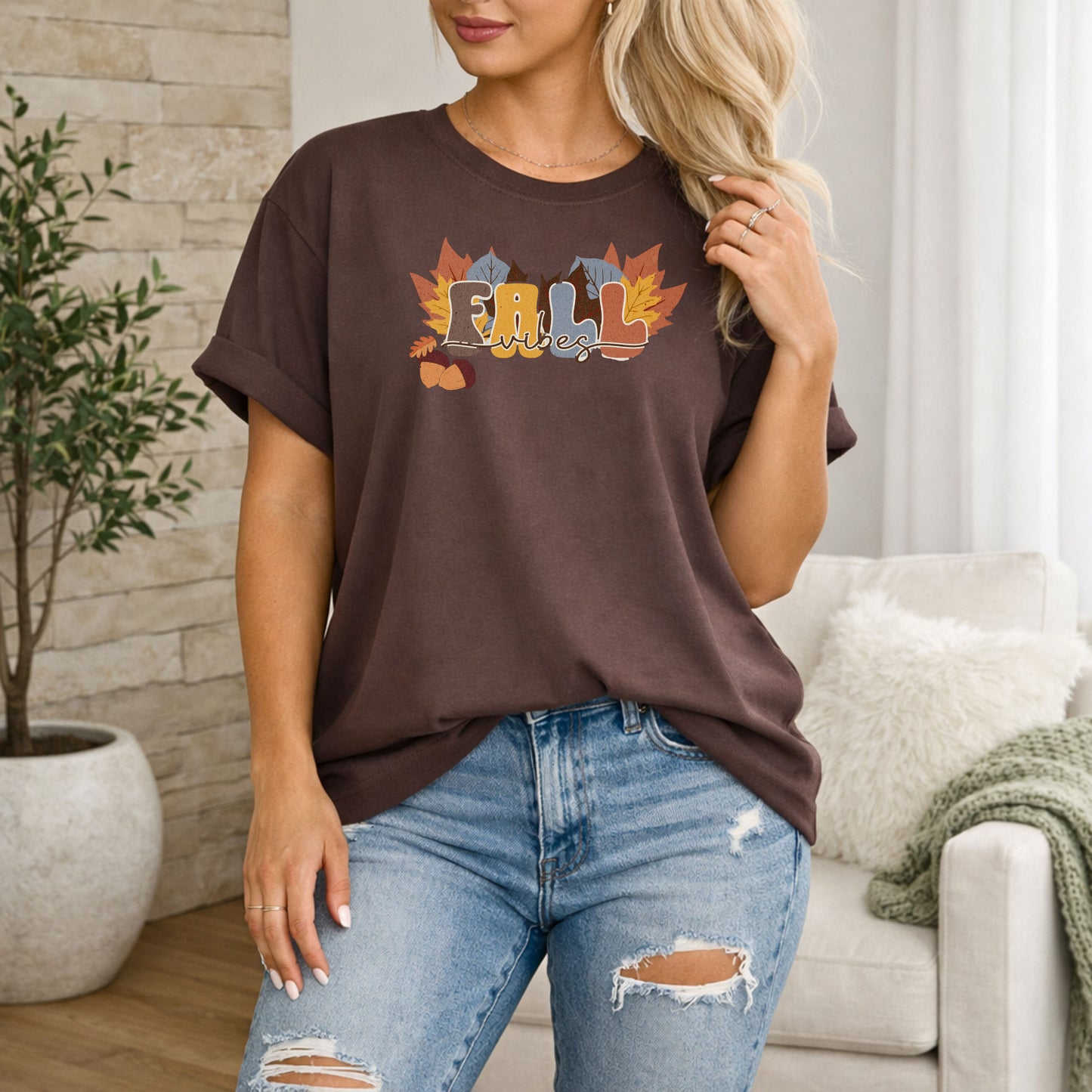 Fall Leaves Graphic Tee, Autumn Leaf Illustration T-shirt, fall vibes, fall womens tshirt, gift for her, vintage tshirt, pumpkin patch shirt