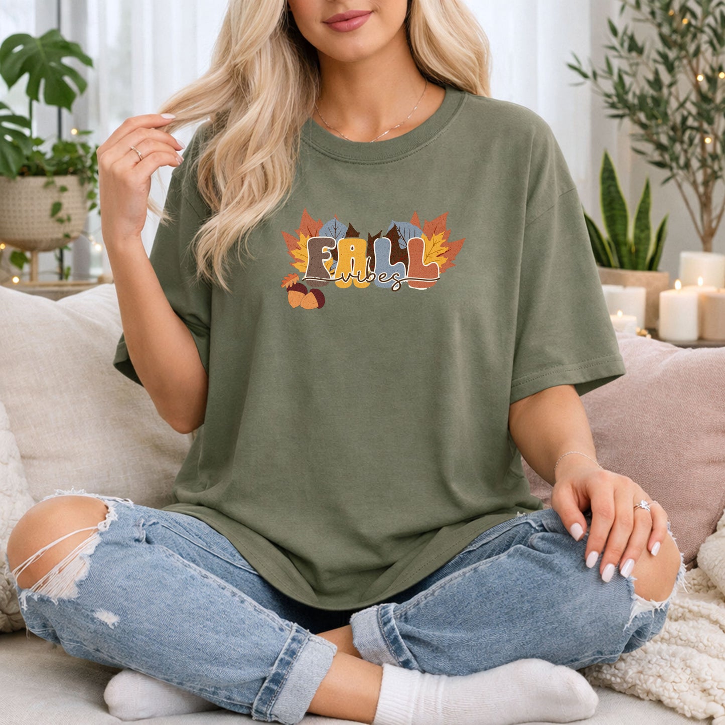 Fall Leaves Graphic Tee, Autumn Leaf Illustration T-shirt, fall vibes, fall womens tshirt, gift for her, vintage tshirt, pumpkin patch shirt