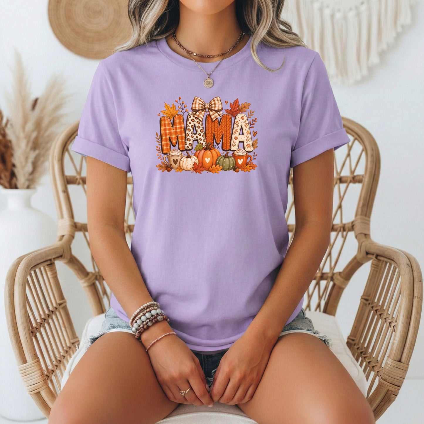 Mama Autumn Letters Tee, Pumpkin, Leaves, Fall Floral Design, Mama shirt, fall holiday shirt, pumpkin patch tshirt, thanksgiving tshirt,