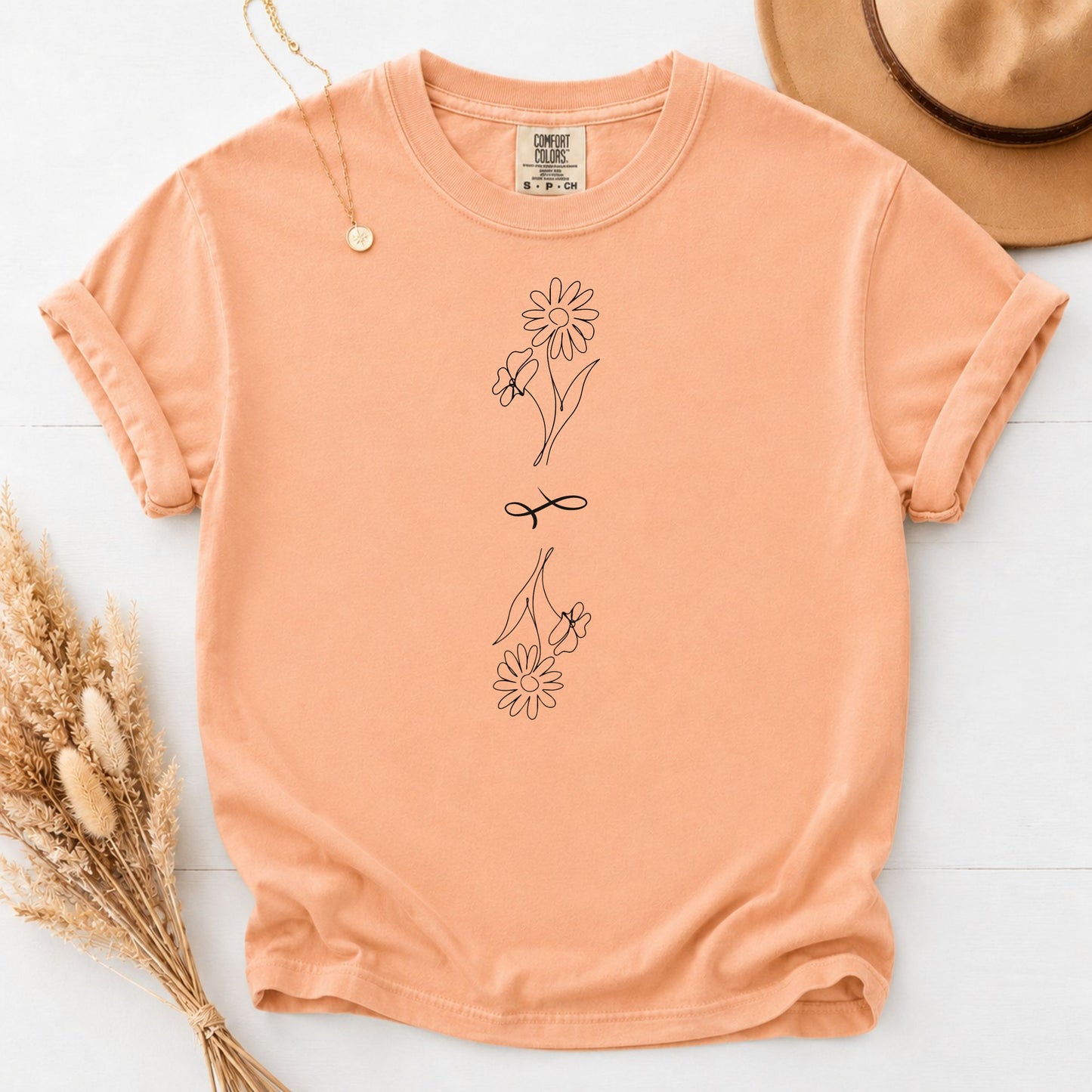 Minimal Line Floral Illustration Tshirt, Delicate Botanical Tee, line flower drawing, gift for her, mothers day shirt, feminine shirt