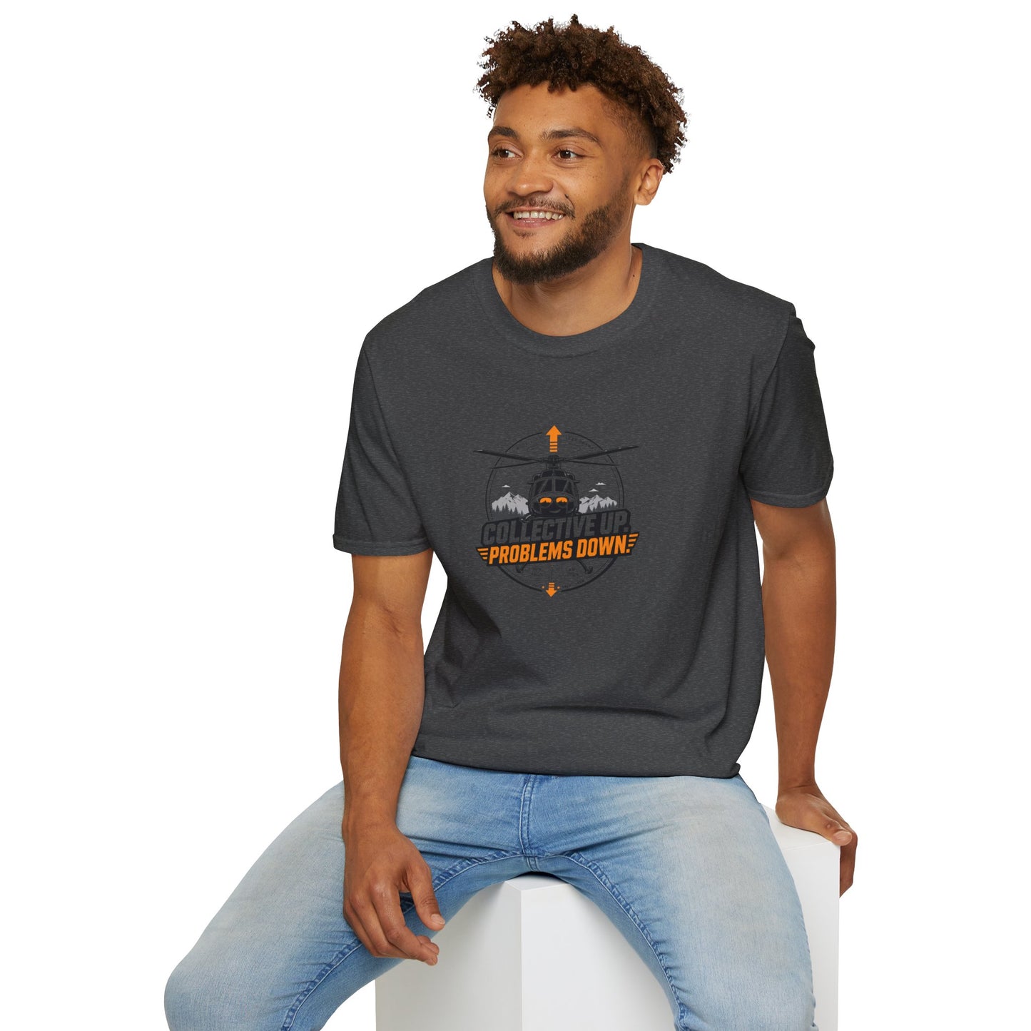 Helicopter T-Shirt — "Collective Up, Problems Down" Rescue Shirt