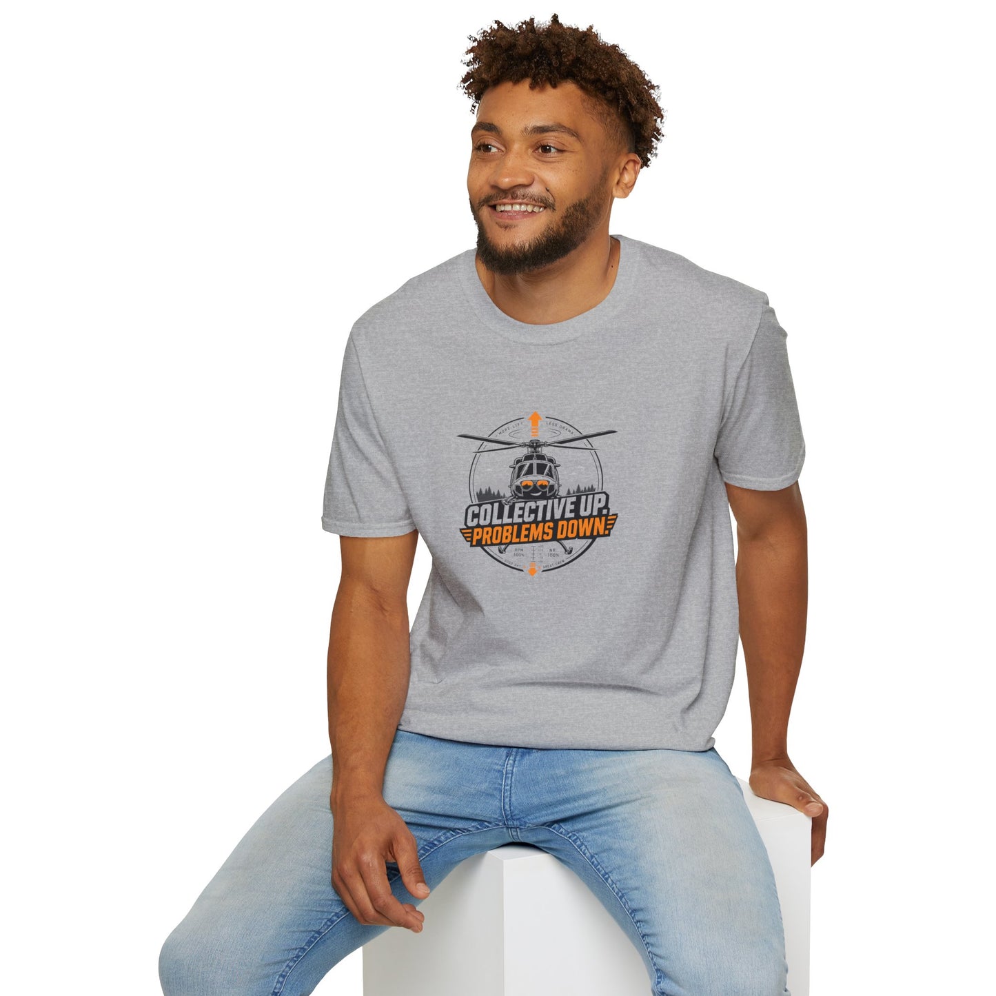 Helicopter T-Shirt — "Collective Up, Problems Down" Rescue Shirt