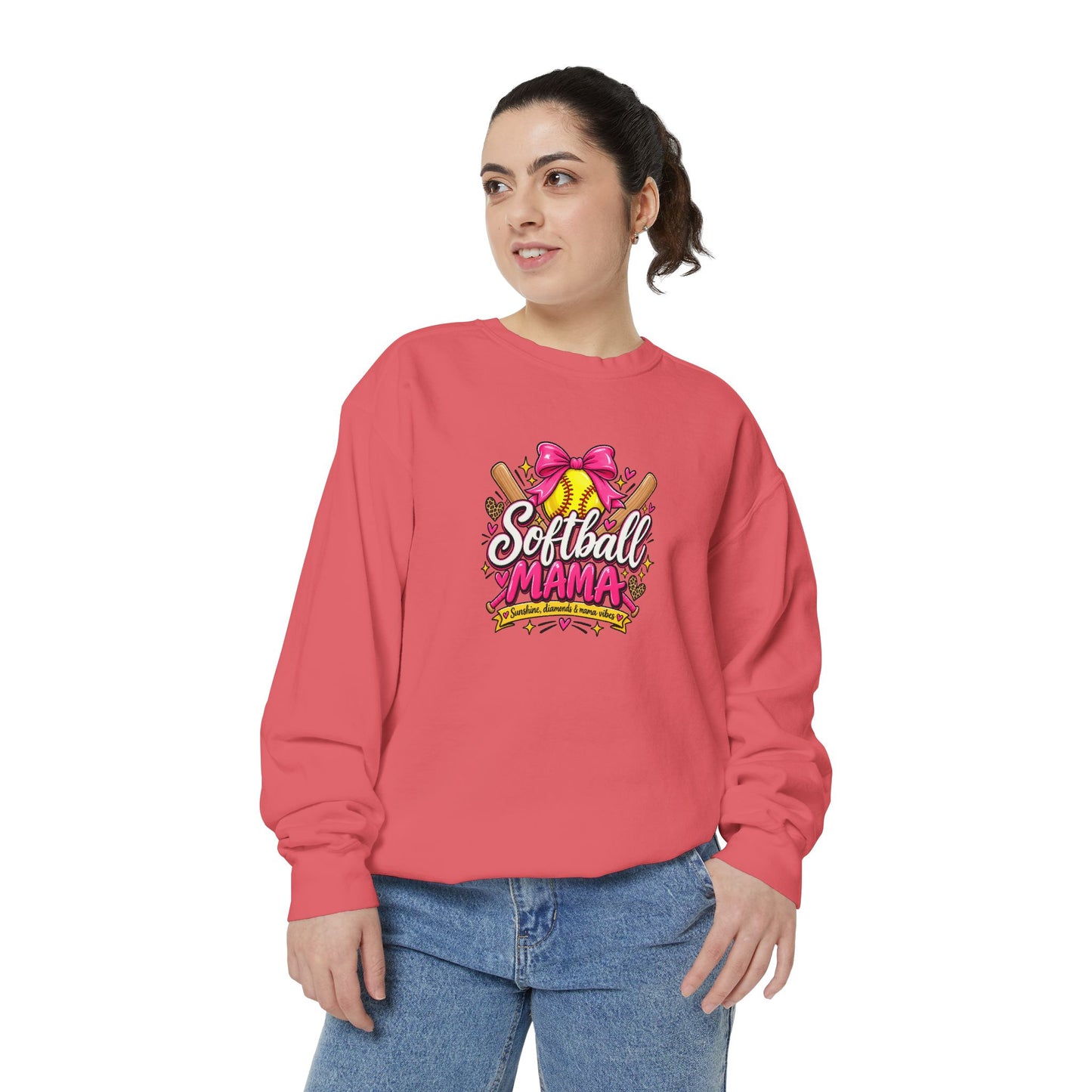 Softball Mama Sweatshirt — Cute Pink Bow Softball Mom Crewneck