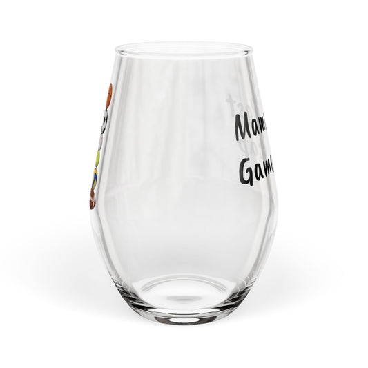 "Mama's Post Game Recap" Funny Mom Wine Glass, 11.75 oz - Stemless Wine Glass