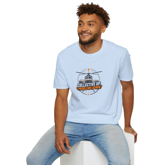 Helicopter T-Shirt — "Collective Up, Problems Down" Rescue Shirt