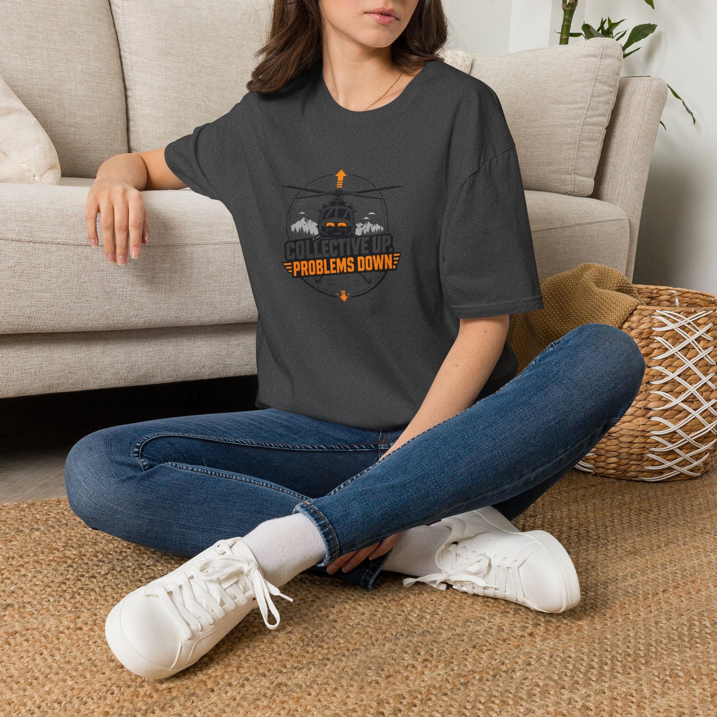Helicopter T-Shirt — "Collective Up, Problems Down" Rescue Shirt