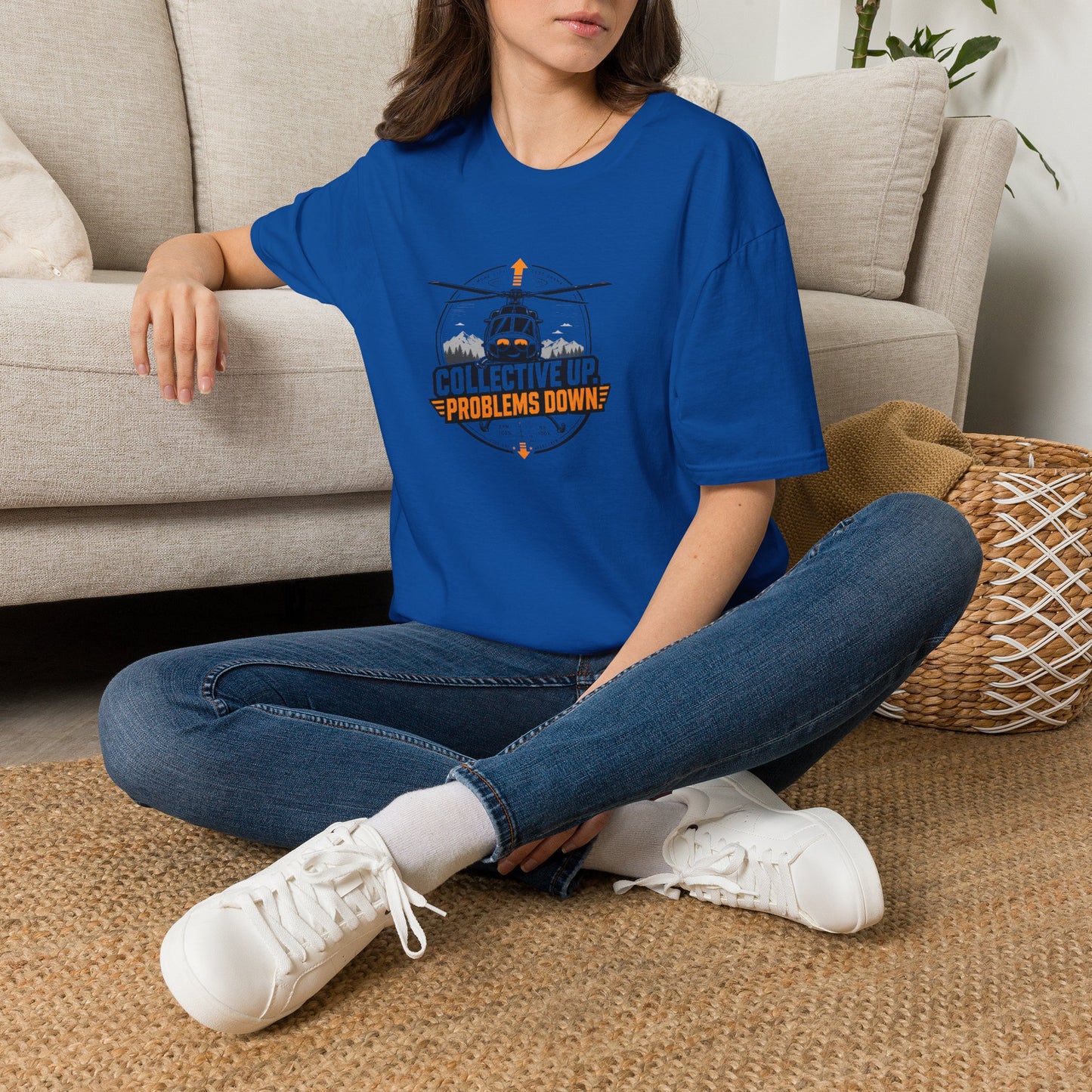 Helicopter T-Shirt — "Collective Up, Problems Down" Rescue Shirt