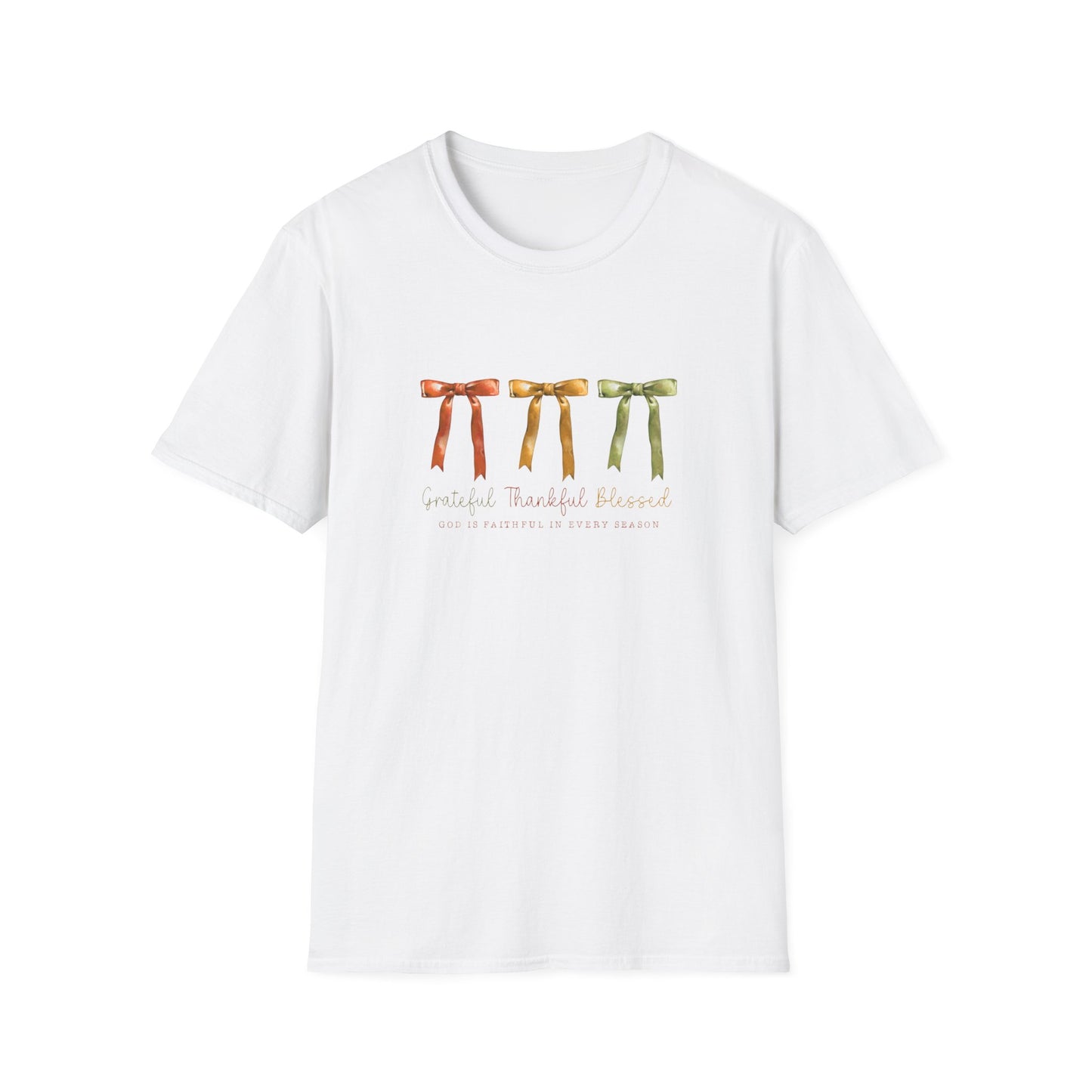 Grateful Thankful Blessed Autumn Ribbon Graphic Tshirt