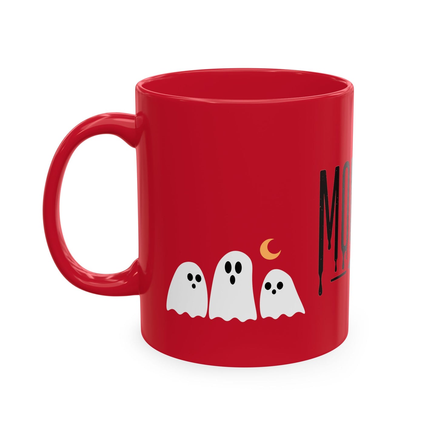 Momster Ceramic Mug — Halloween Mom Coffee Cup with Ghosts & Bat