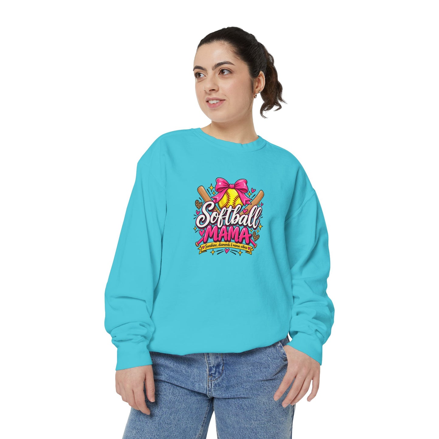 Softball Mama Sweatshirt — Cute Pink Bow Softball Mom Crewneck