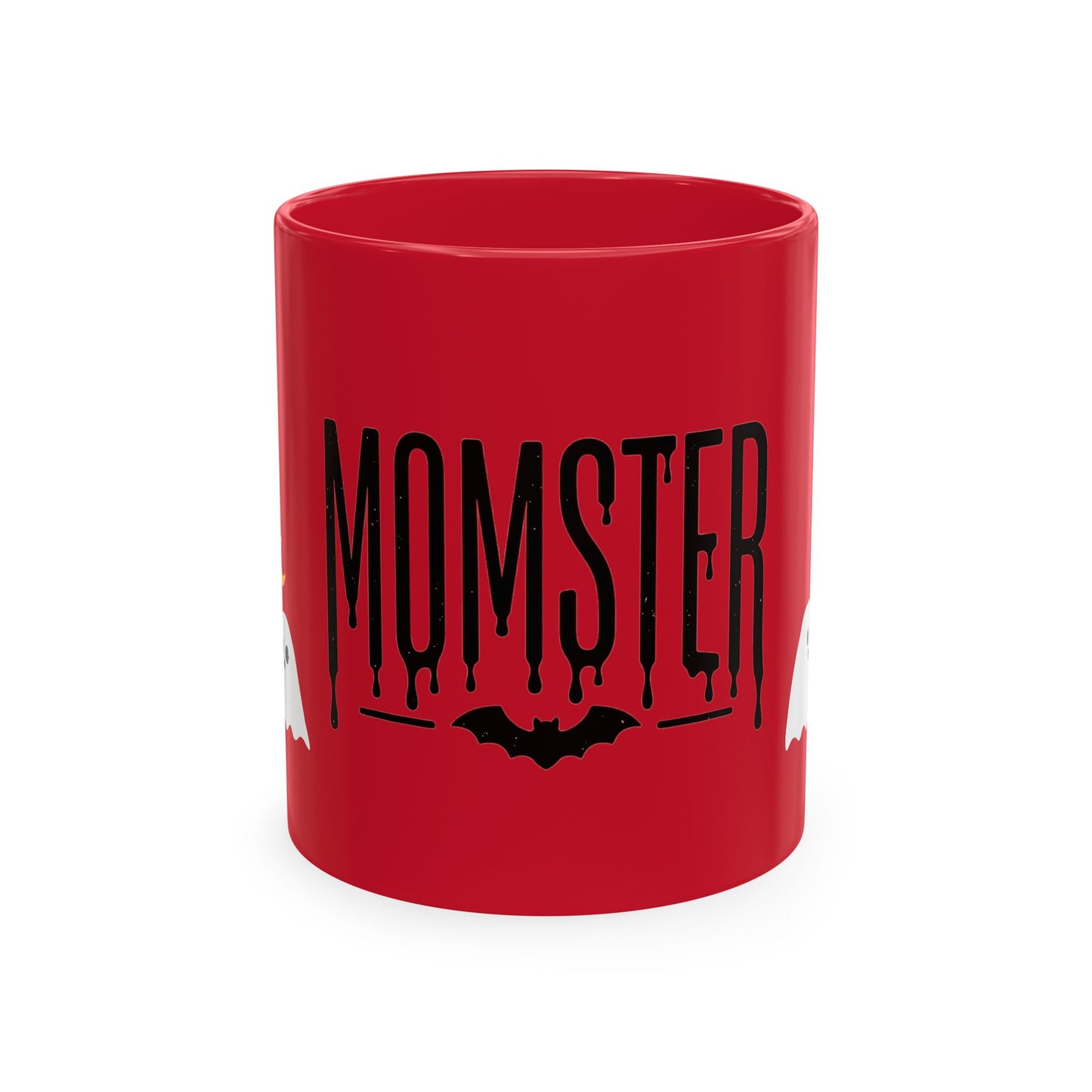 Momster Ceramic Mug — Halloween Mom Coffee Cup with Ghosts & Bat