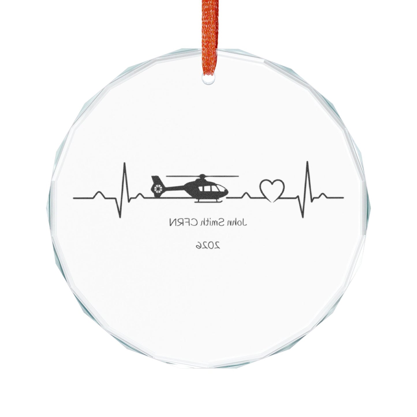 Air Rescue Helicopter Heartbeat Glass Ornament — Personalized EMT/Flight Nurse Keepsake