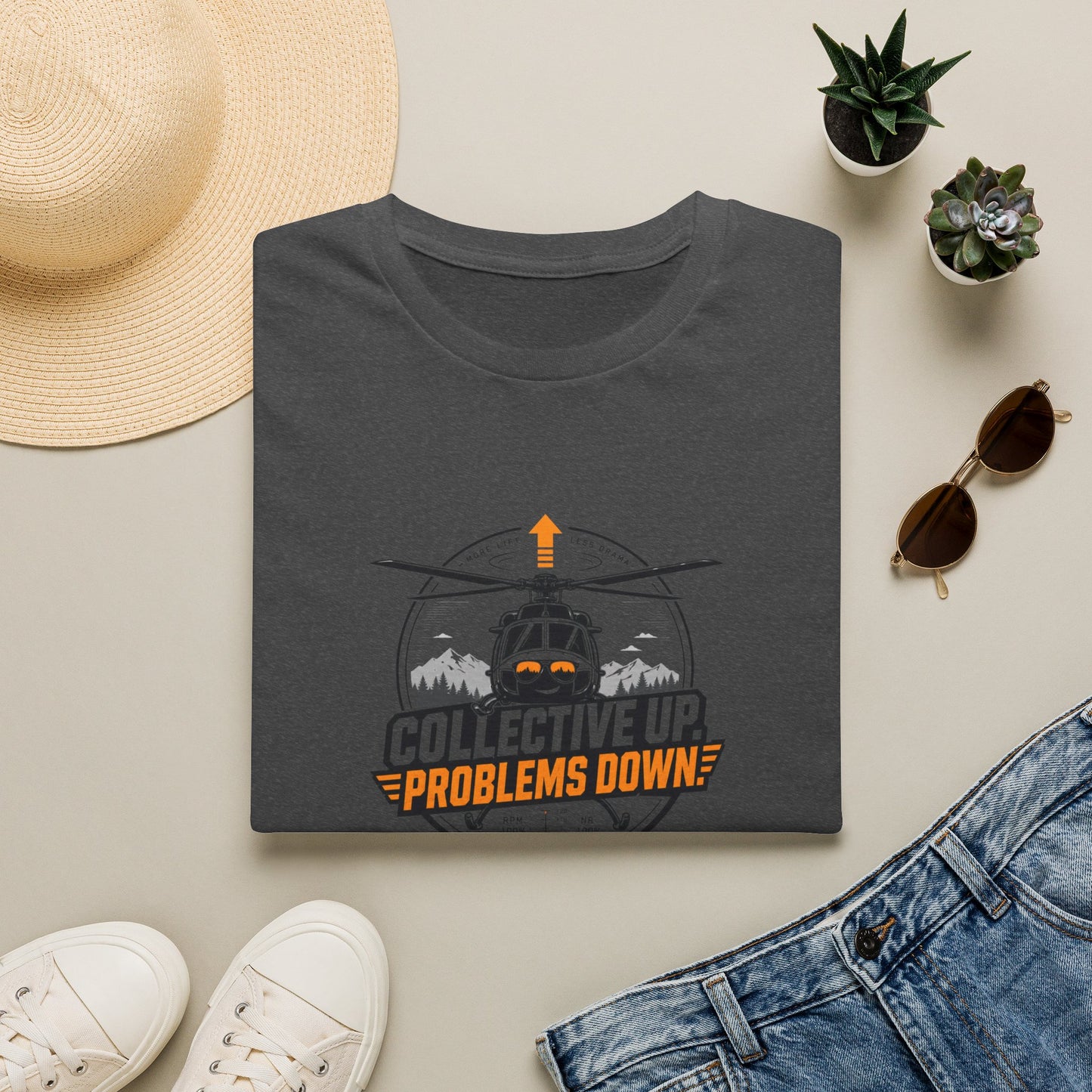 Helicopter T-Shirt — "Collective Up, Problems Down" Rescue Shirt